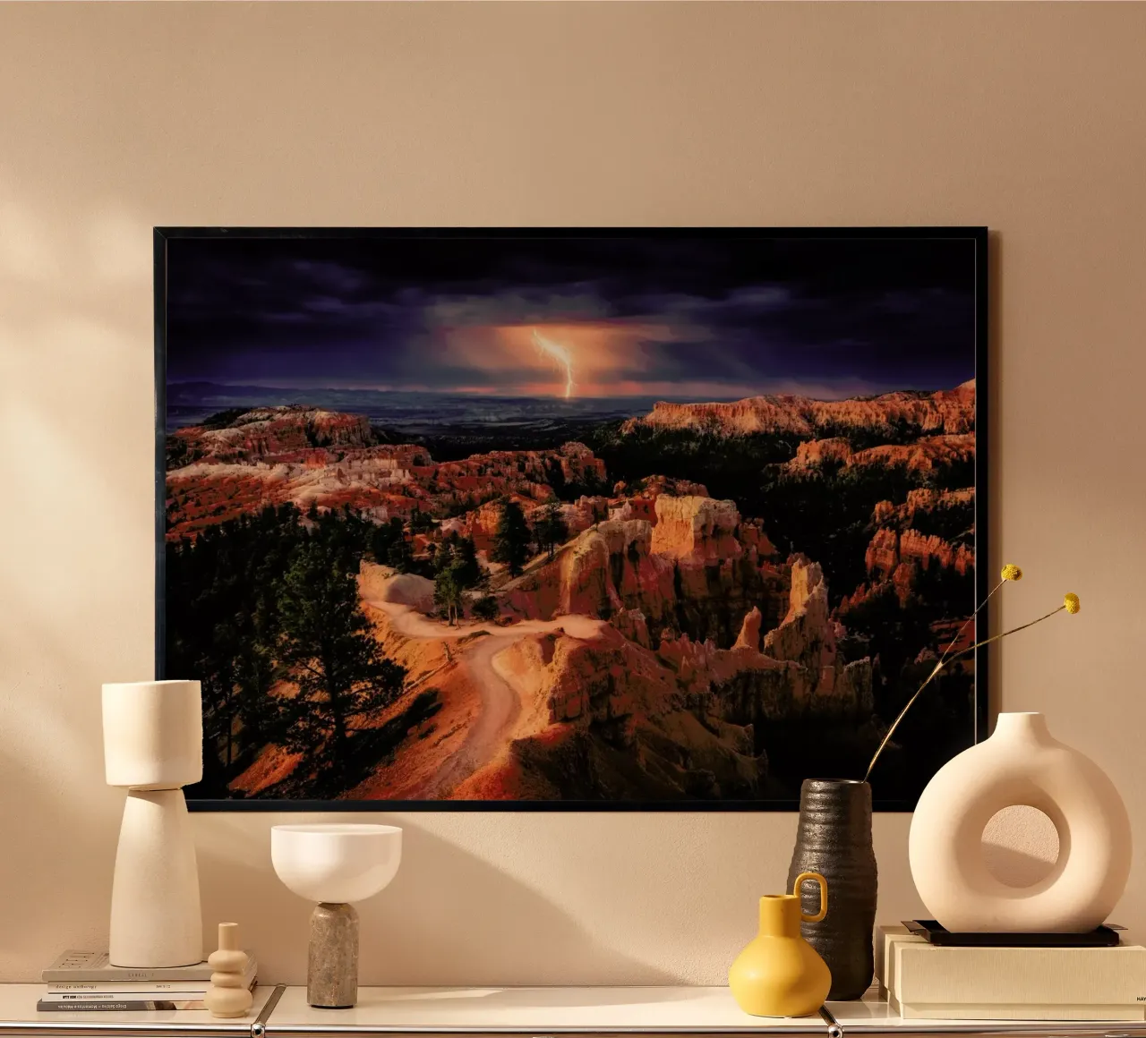 Lightning over Bryce Canyon - Stefan Mitterwallner poster avec cadre en aluminium de Pictufy