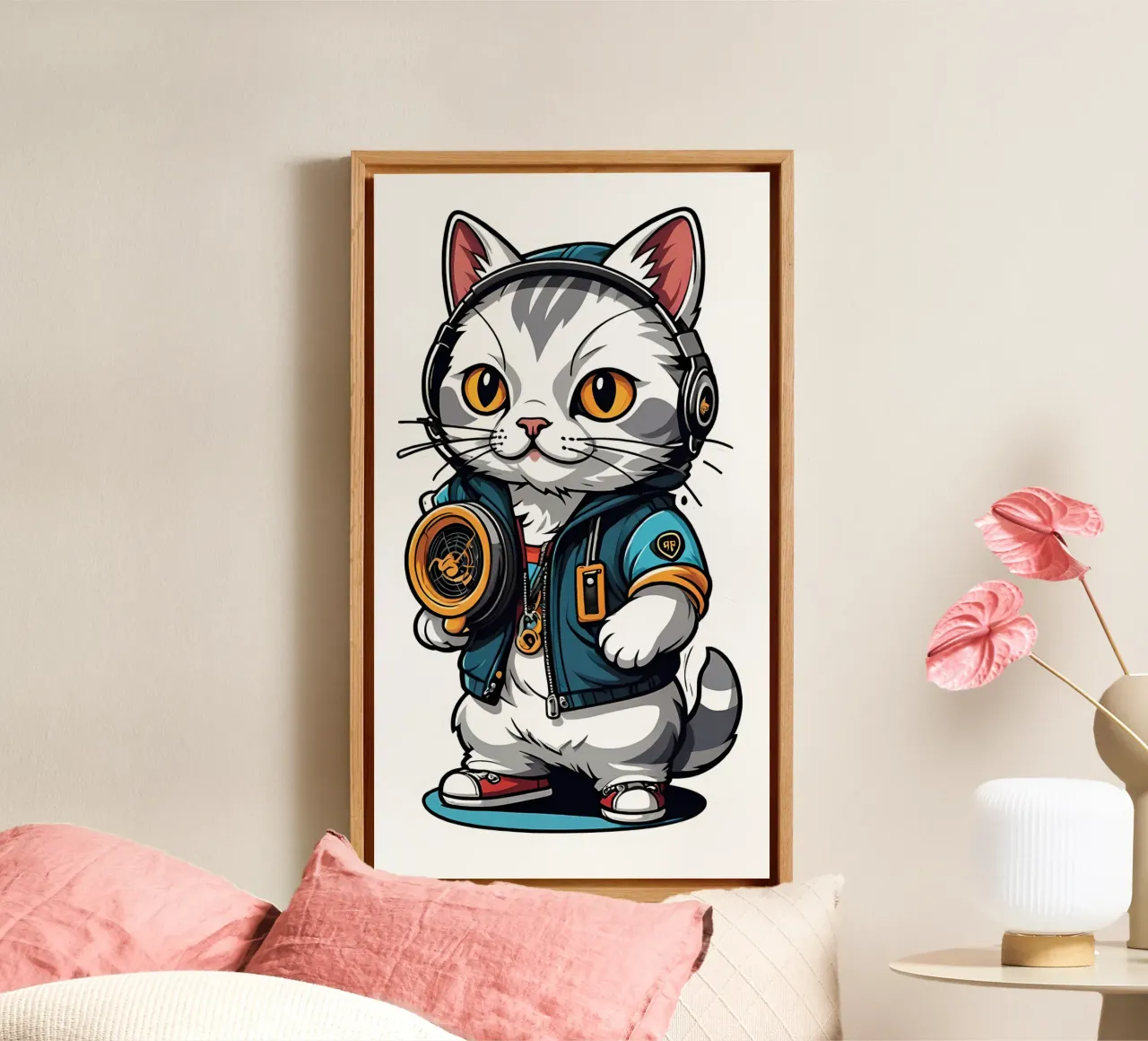Gatto fresco, motivo 2 tela con Cornice a cassetta da ZAMART - PopArt