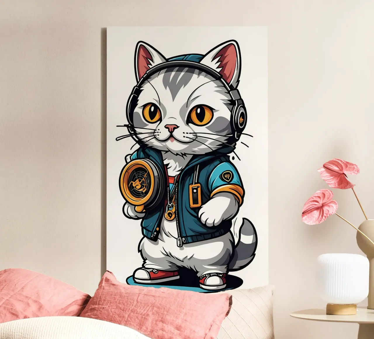 Gatto fresco, motivo 2 tela con Cornice a cassetta da ZAMART - PopArt