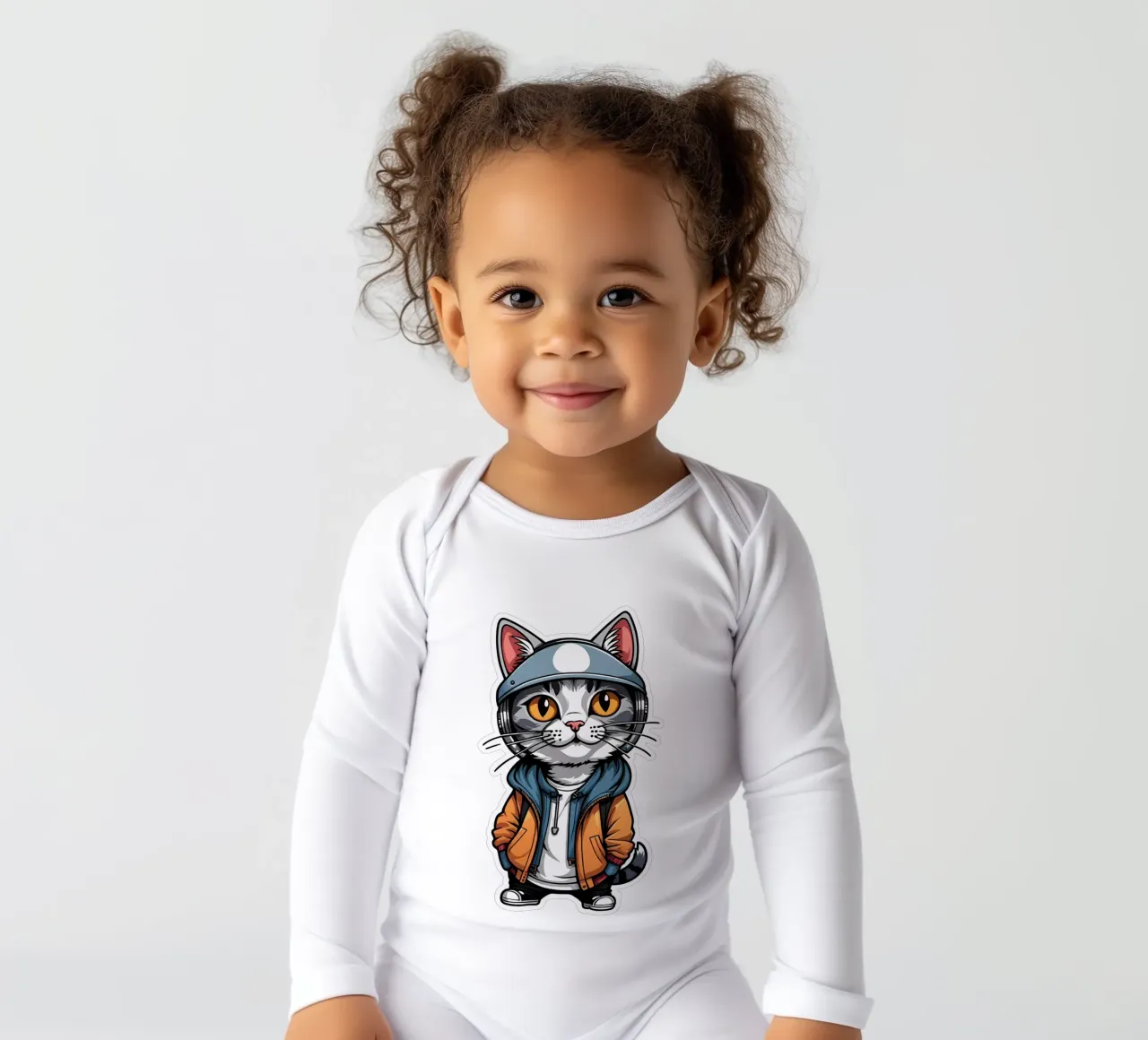 Cool cat, motif 3 long-sleeve baby romper by ZAMART - PopArt