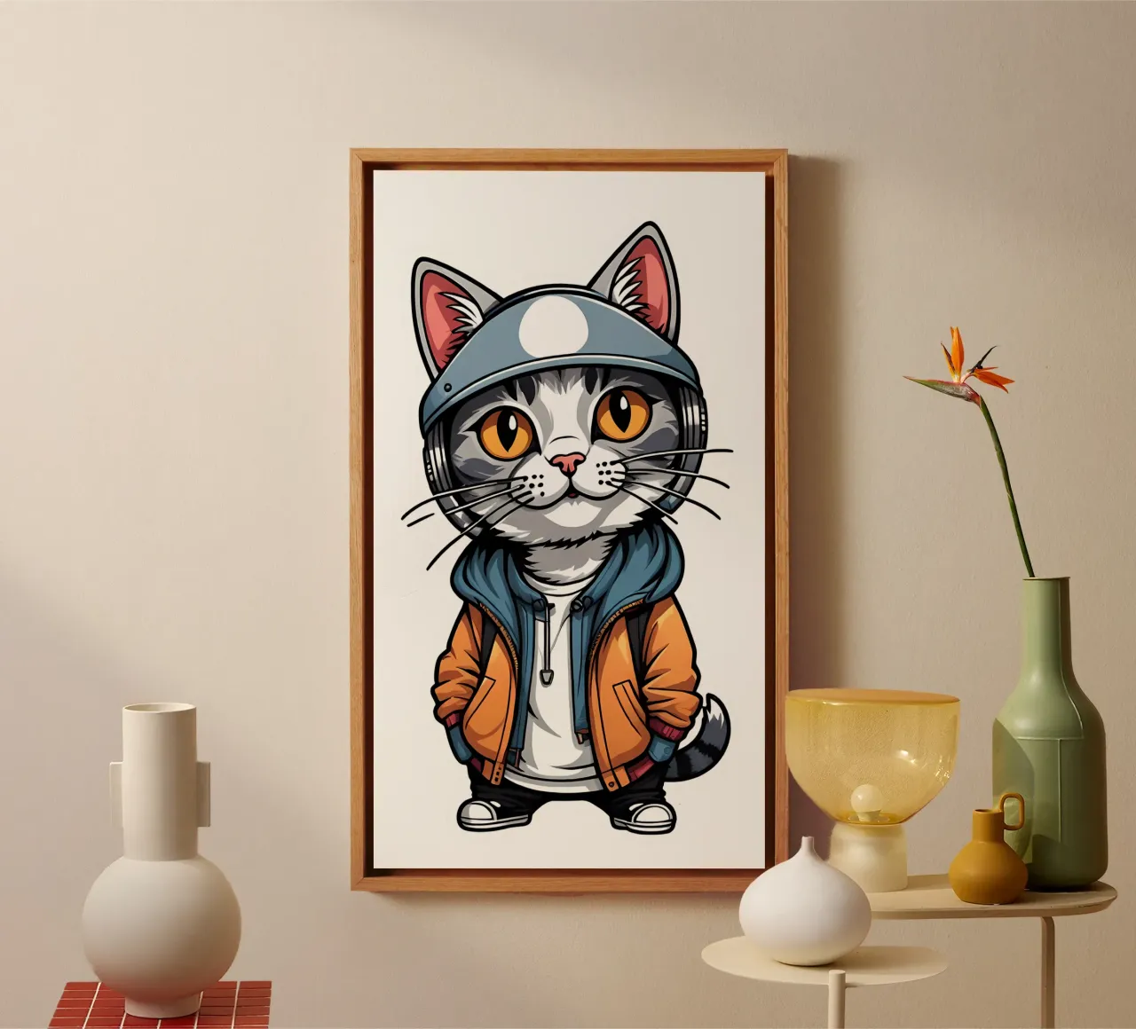 Cool cat, motif 3 canvas with Floater frame by ZAMART - PopArt