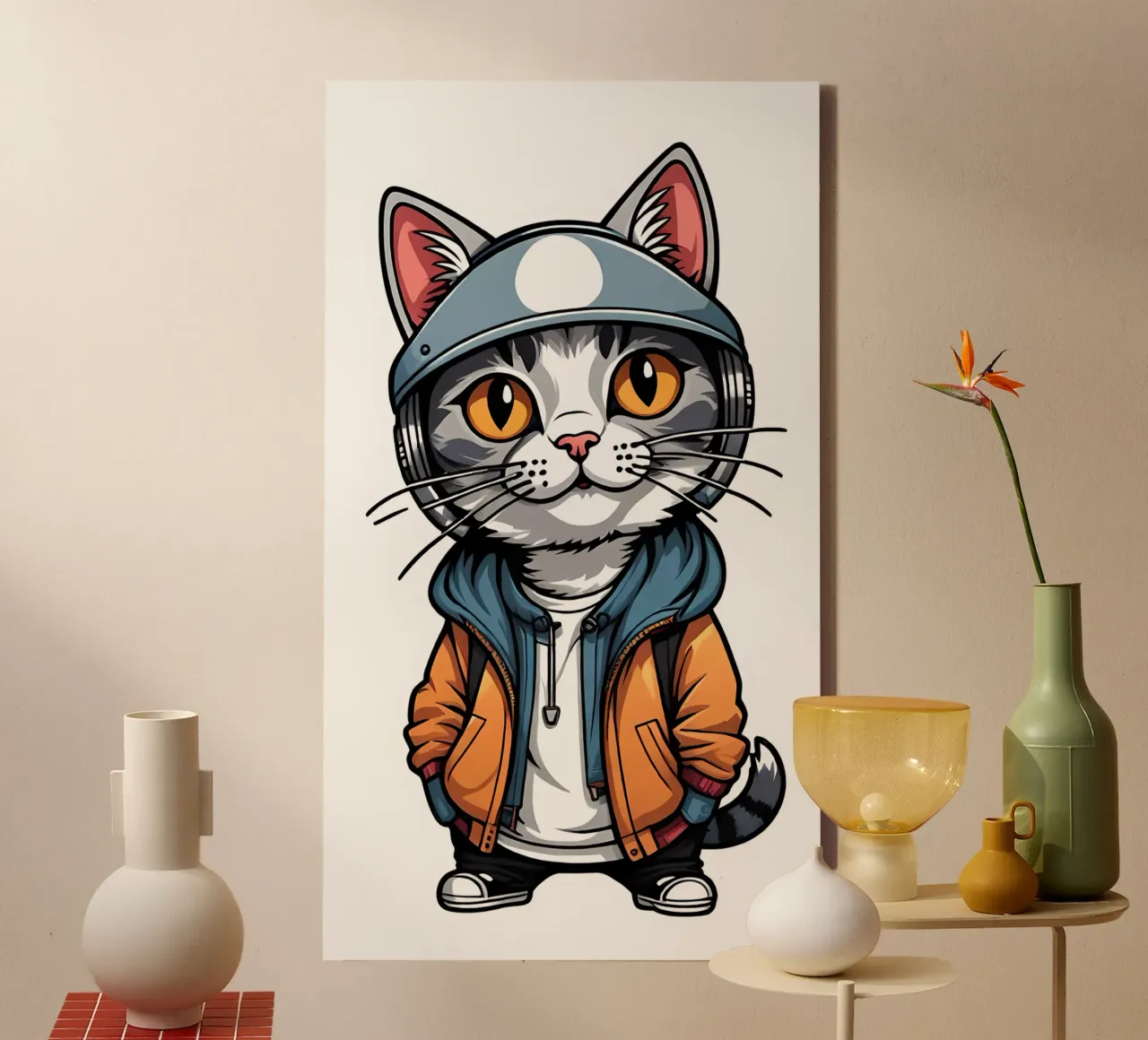 Cool cat, motif 3 canvas with Floater frame by ZAMART - PopArt
