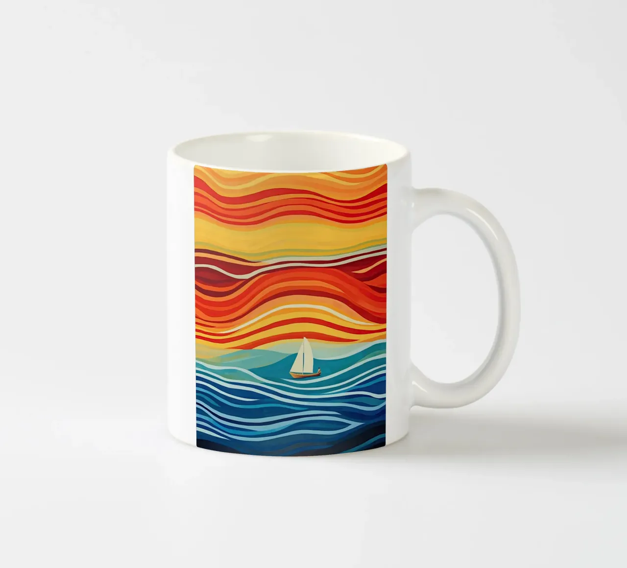 Disegno marittimo a righe colorate con barca a vela tazza in ceramica da Autofocus