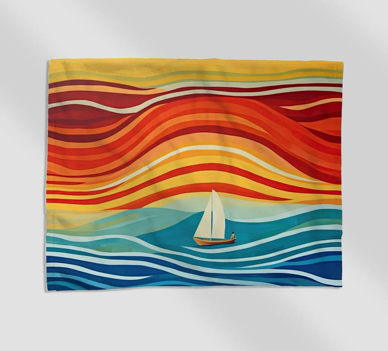 Maritime colourful stripe pattern with sailing boat beach towel by Autofocus