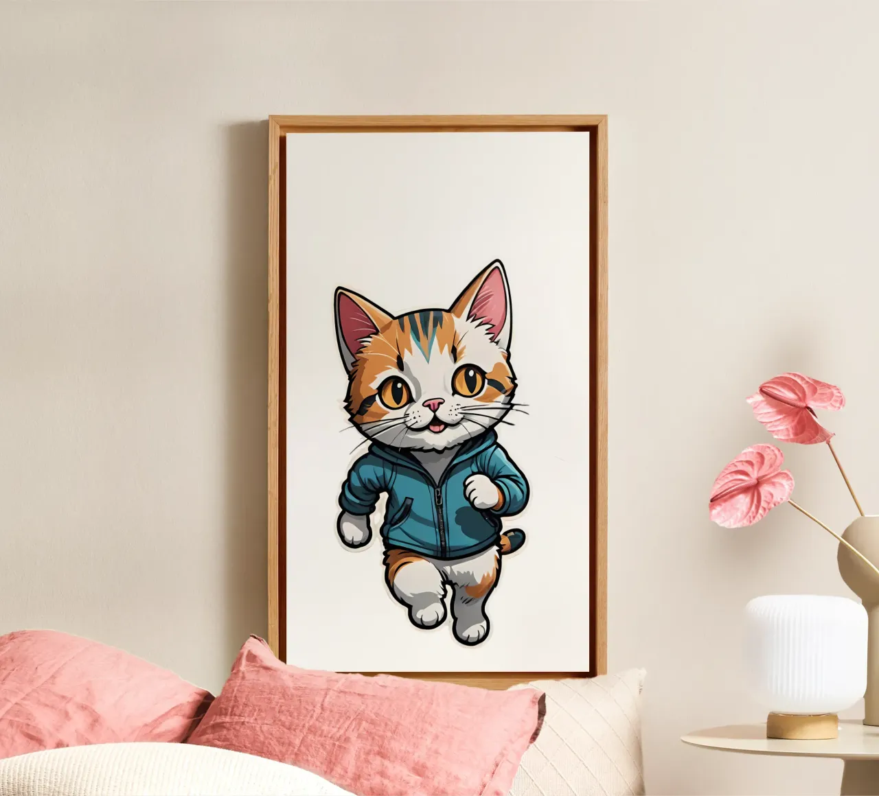 Cat jogging, motif 2 canvas with Floater frame by ZAMART - PopArt
