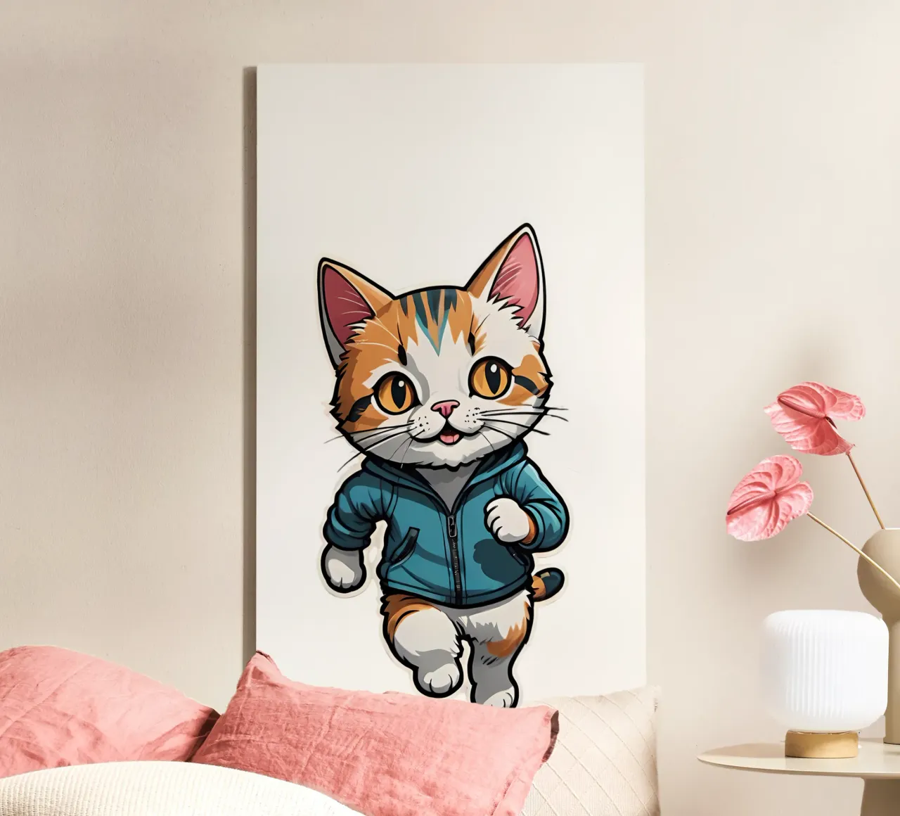Cat jogging, motif 2 canvas with Floater frame by ZAMART - PopArt