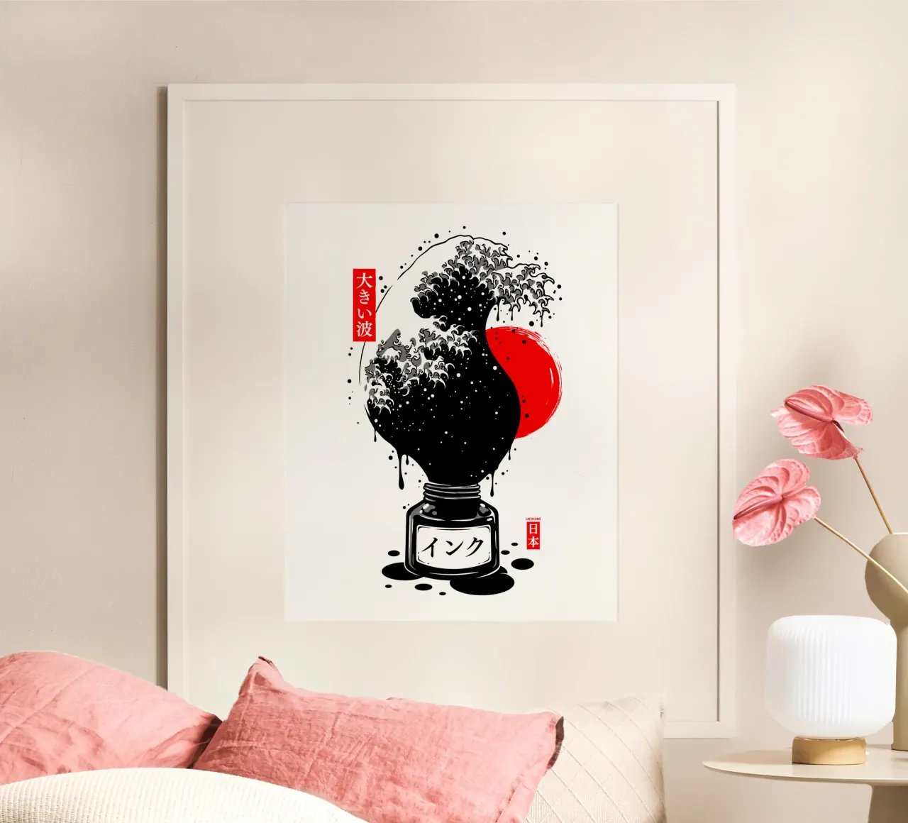 Inchiostro giapponese a onde nere di Kanagawa poster con telaio in alluminio da LM2KONE