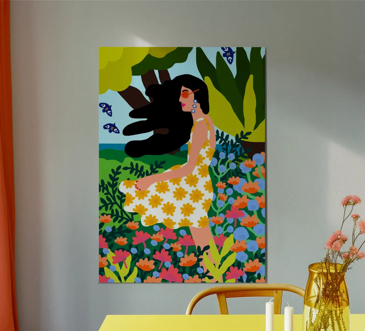Ragazza estiva floreale poster con telaio in alluminio da Pictufy Sun & Spirit