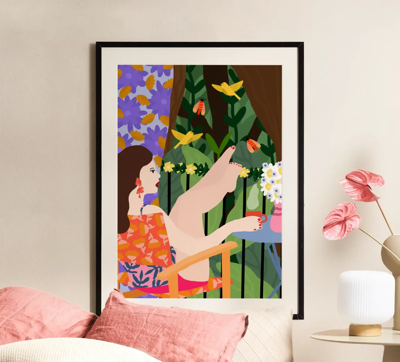 Sul balcone una sera d'estate poster con telaio in legno da Pictufy Sun & Spirit