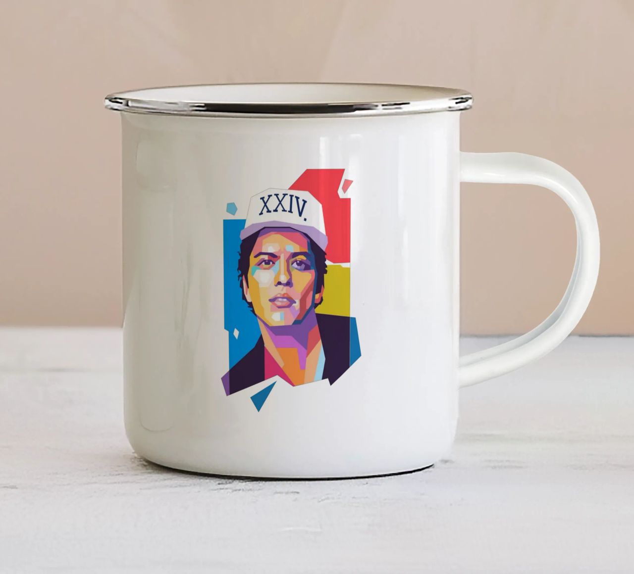 Ritratto pop art di Bruno Mars tazza in smalto da Hantamrata