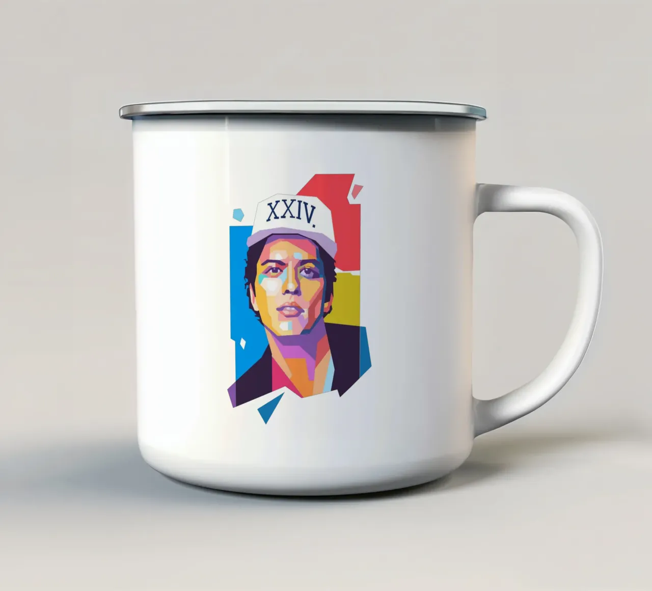 Ritratto pop art di Bruno Mars tazza in smalto da Hantamrata
