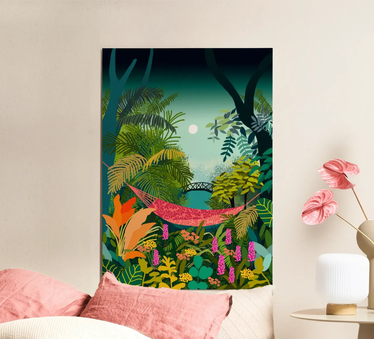 Riposare in un'amaca poster con telaio in legno da Pictufy Sun & Spirit