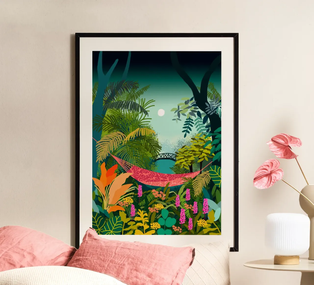 Riposare in un'amaca poster con telaio in legno da Pictufy Sun & Spirit