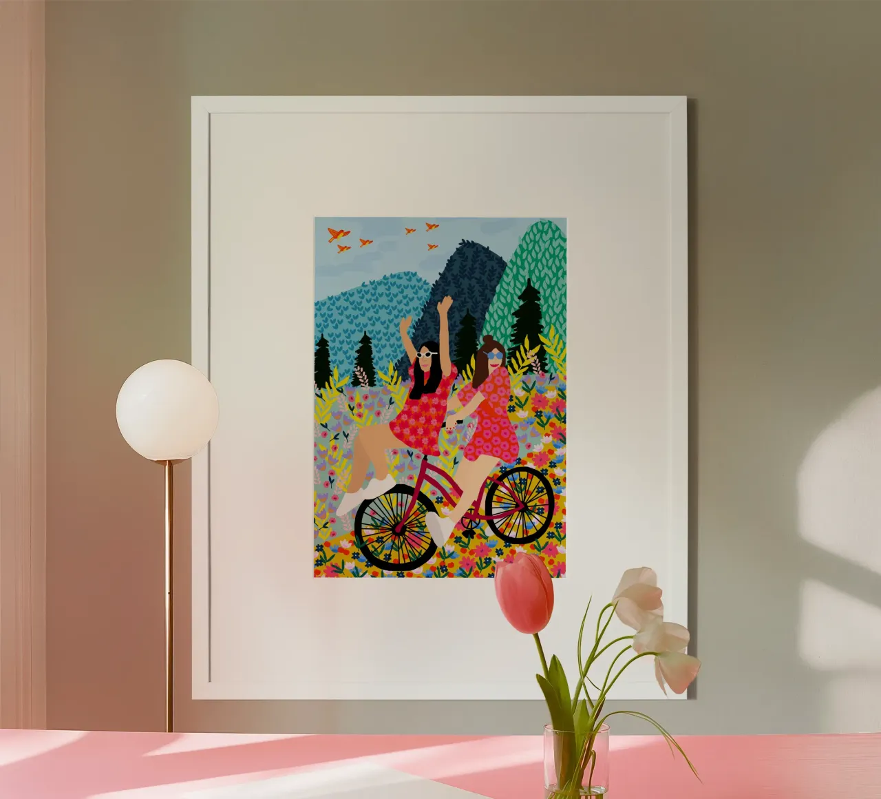 Amici in bicicletta poster con telaio in legno da Pictufy Sun & Spirit