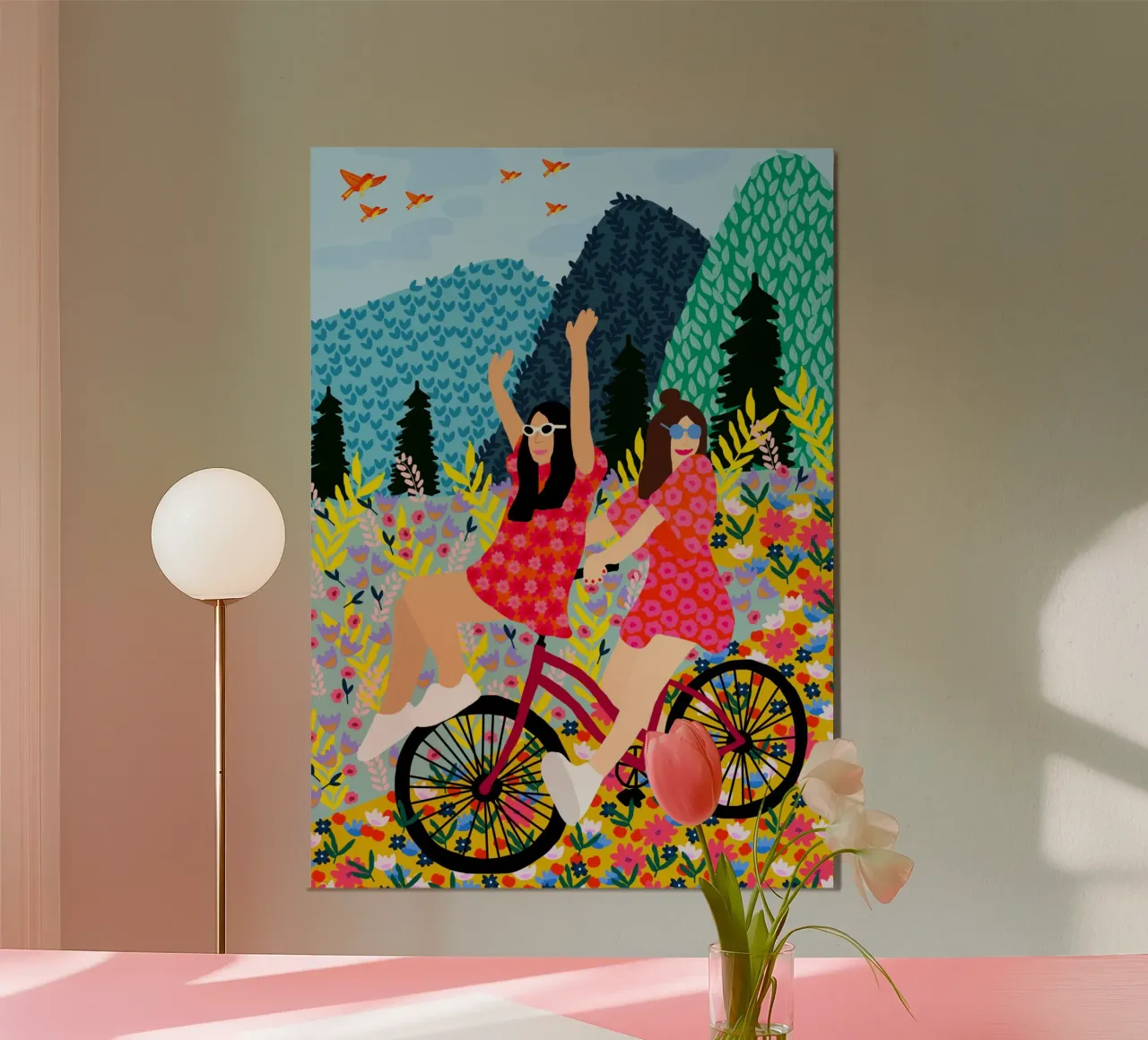 Amici in bicicletta poster con telaio in legno da Pictufy Sun & Spirit