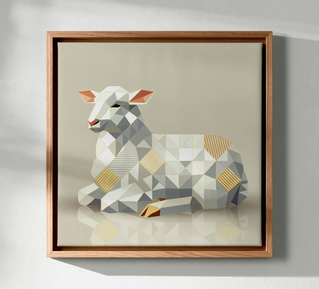 Geometric lamb - modern Easter symbol in soft colours canvas with Floater frame by namosh