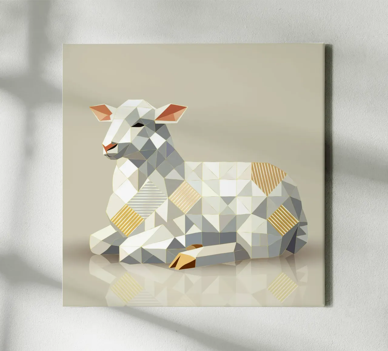Geometric lamb - modern Easter symbol in soft colours canvas with Floater frame by namosh