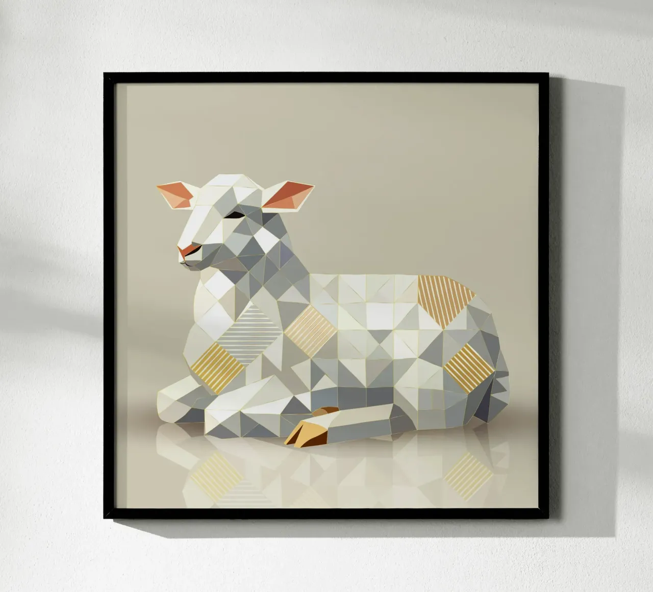 Geometric lamb - modern Easter symbol in soft colours poster with plastic frame by namosh