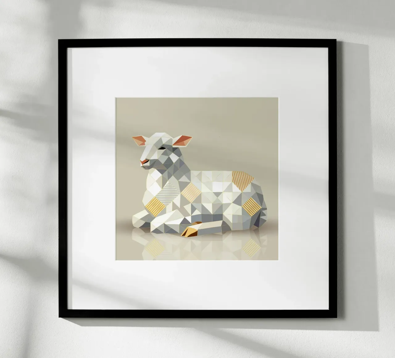 Geometric lamb - modern Easter symbol in soft colours poster with plastic frame by namosh
