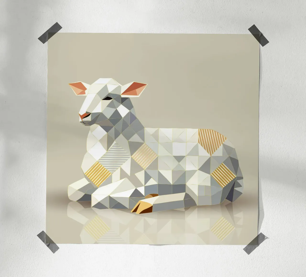 Geometric lamb - modern Easter symbol in soft colours poster with plastic frame by namosh