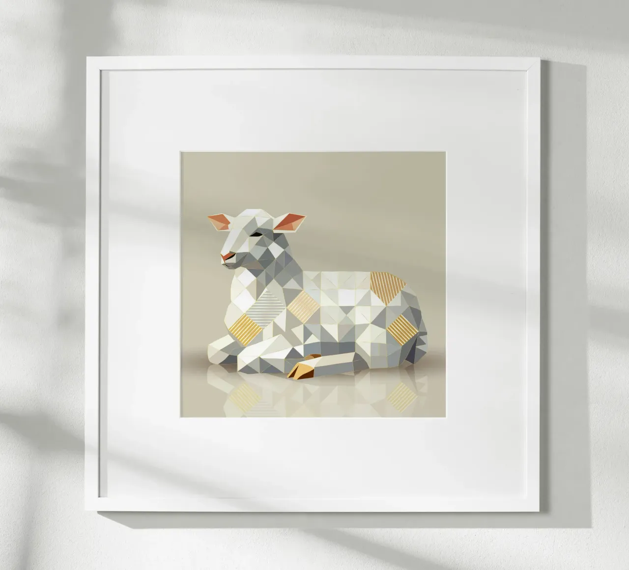 Geometric lamb - modern Easter symbol in soft colours poster with plastic frame by namosh