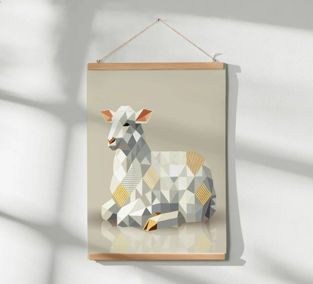 Geometric lamb - modern Easter symbol in soft colours poster with plastic frame by namosh