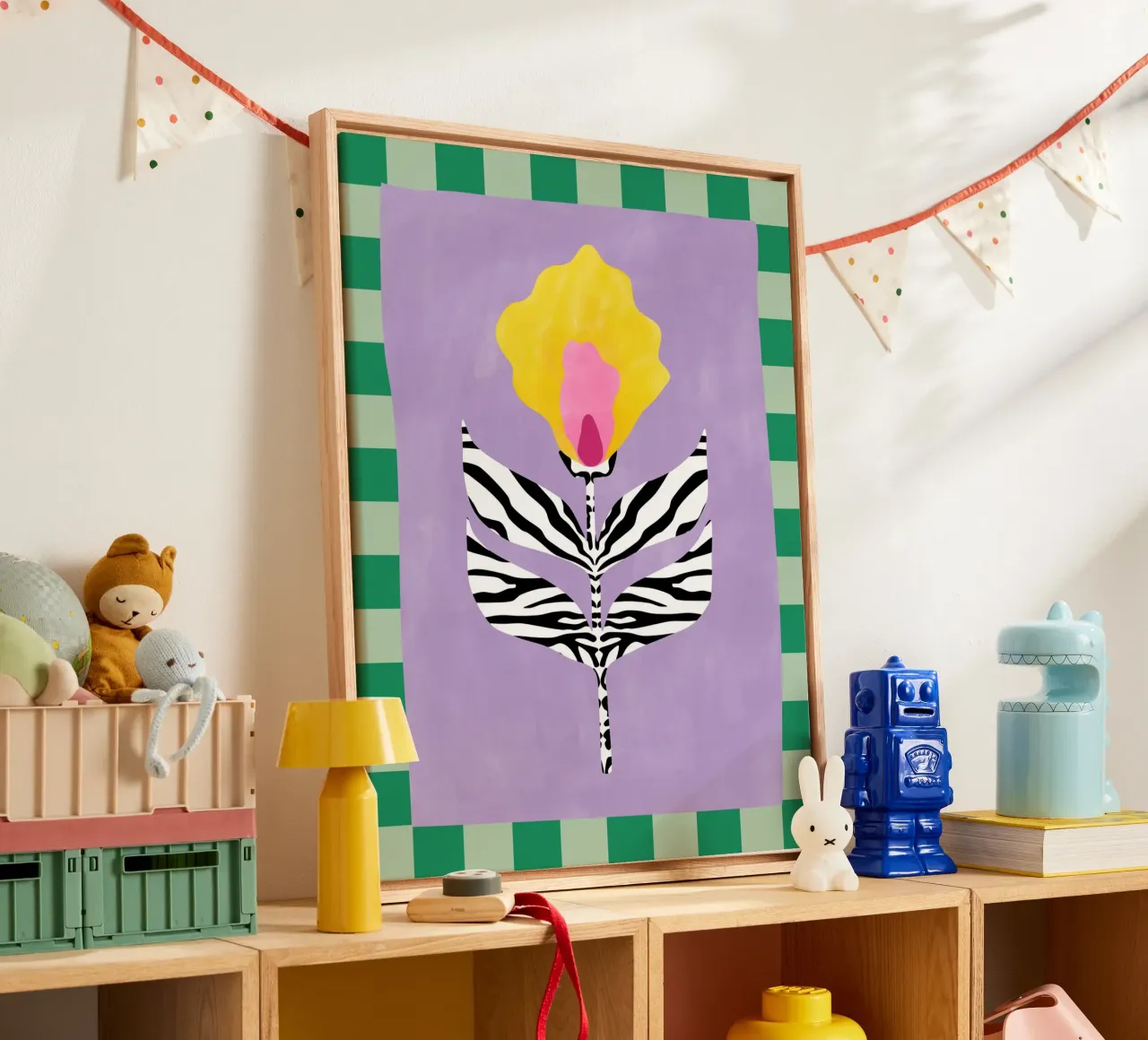 Bloem met bladeren met zebrapatroon canvas met Baklijst van Pictufy Sun & Spirit