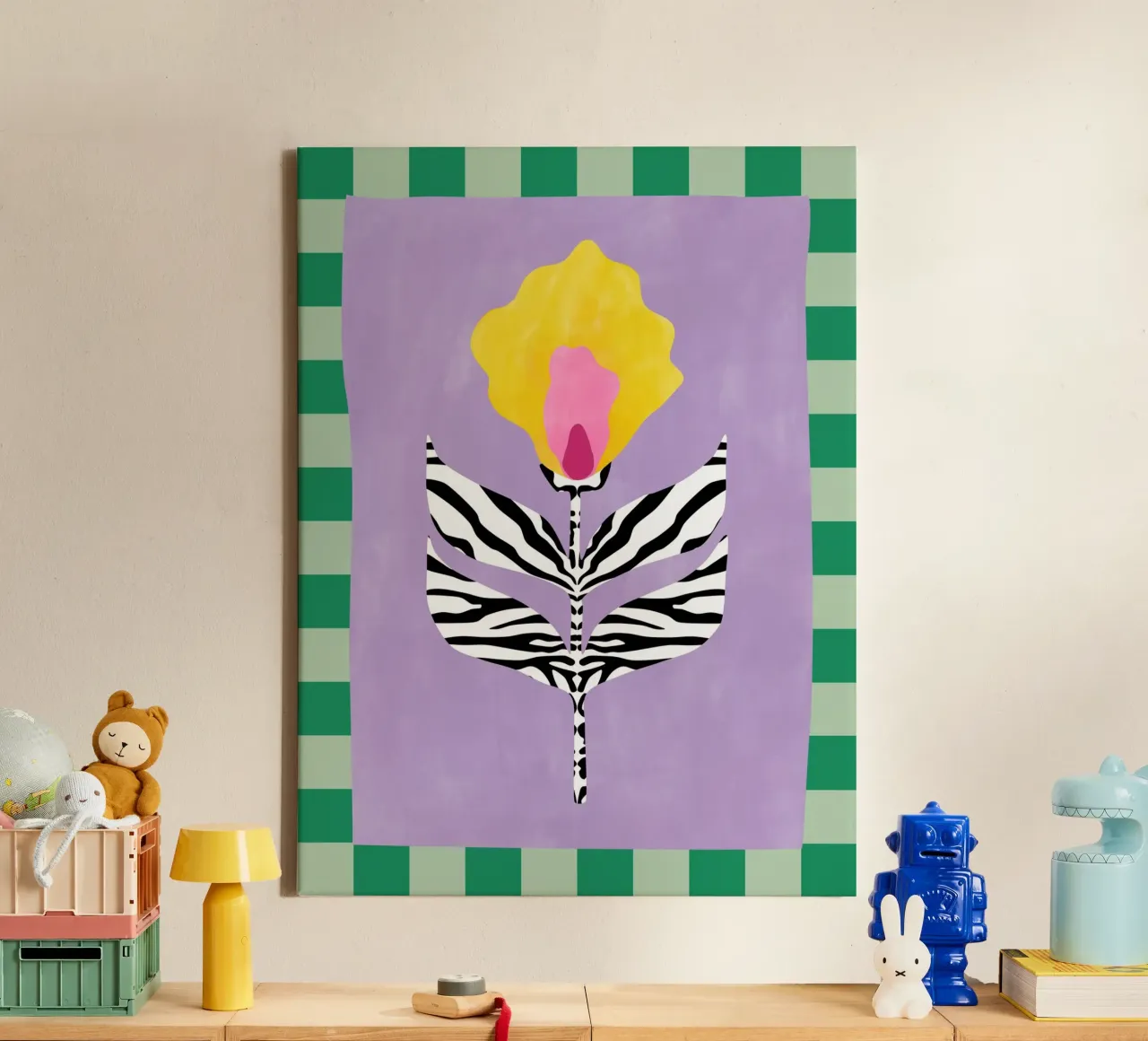 Bloem met bladeren met zebrapatroon canvas met Baklijst van Pictufy Sun & Spirit