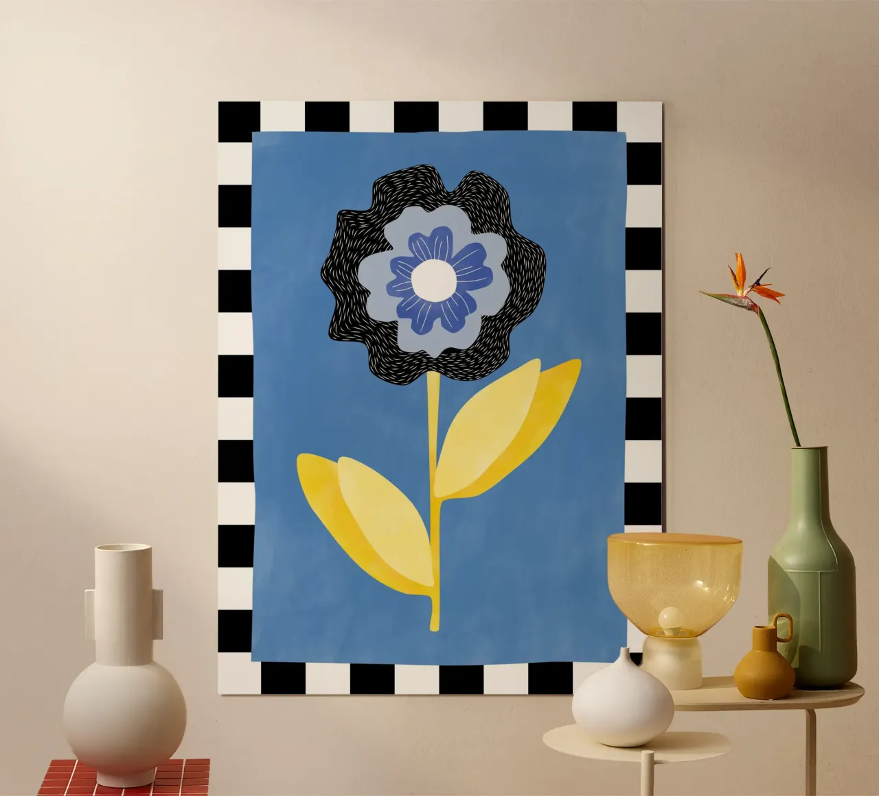 Fiore con petalo blu e nero poster con telaio in alluminio da Pictufy Sun & Spirit