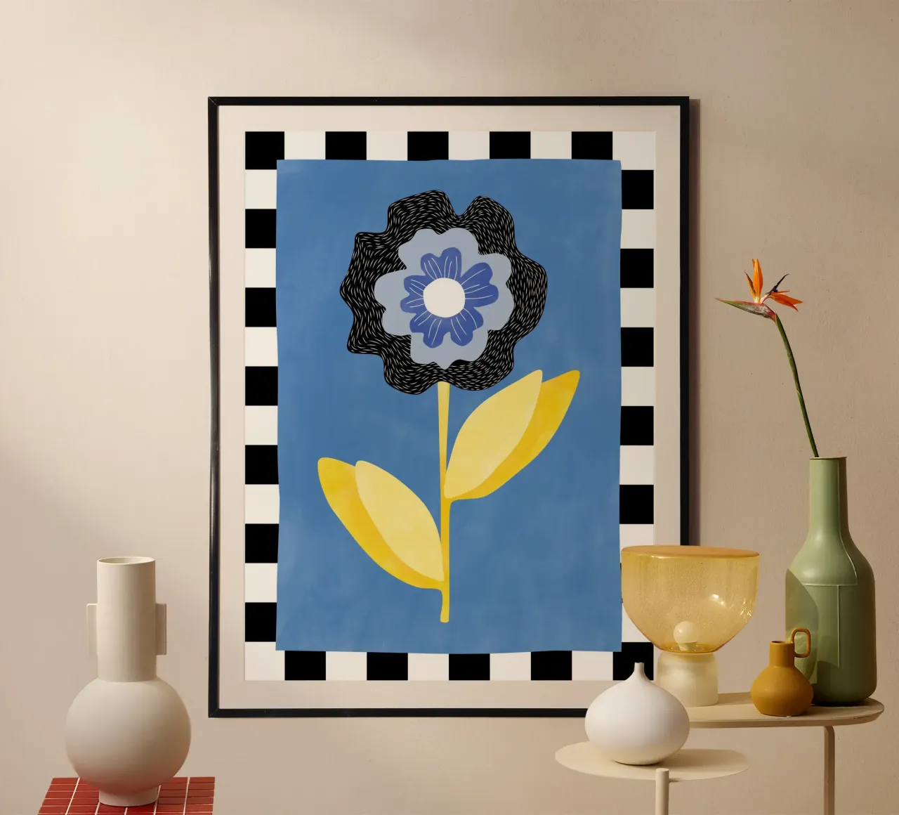 Fiore con petalo blu e nero poster con telaio in alluminio da Pictufy Sun & Spirit