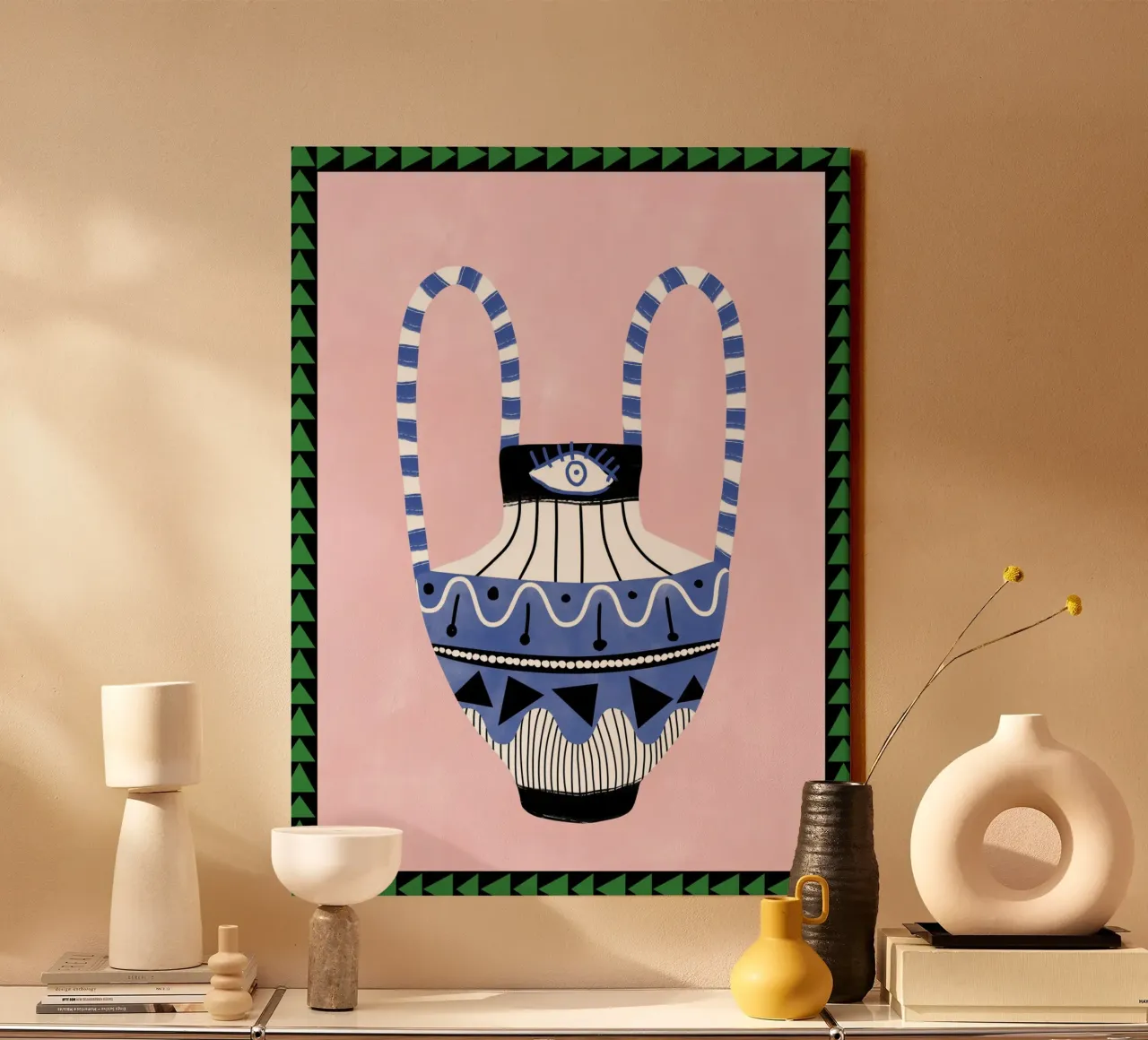 Vaso geometrico colorato tela con Cornice a cassetta da Pictufy Sun & Spirit