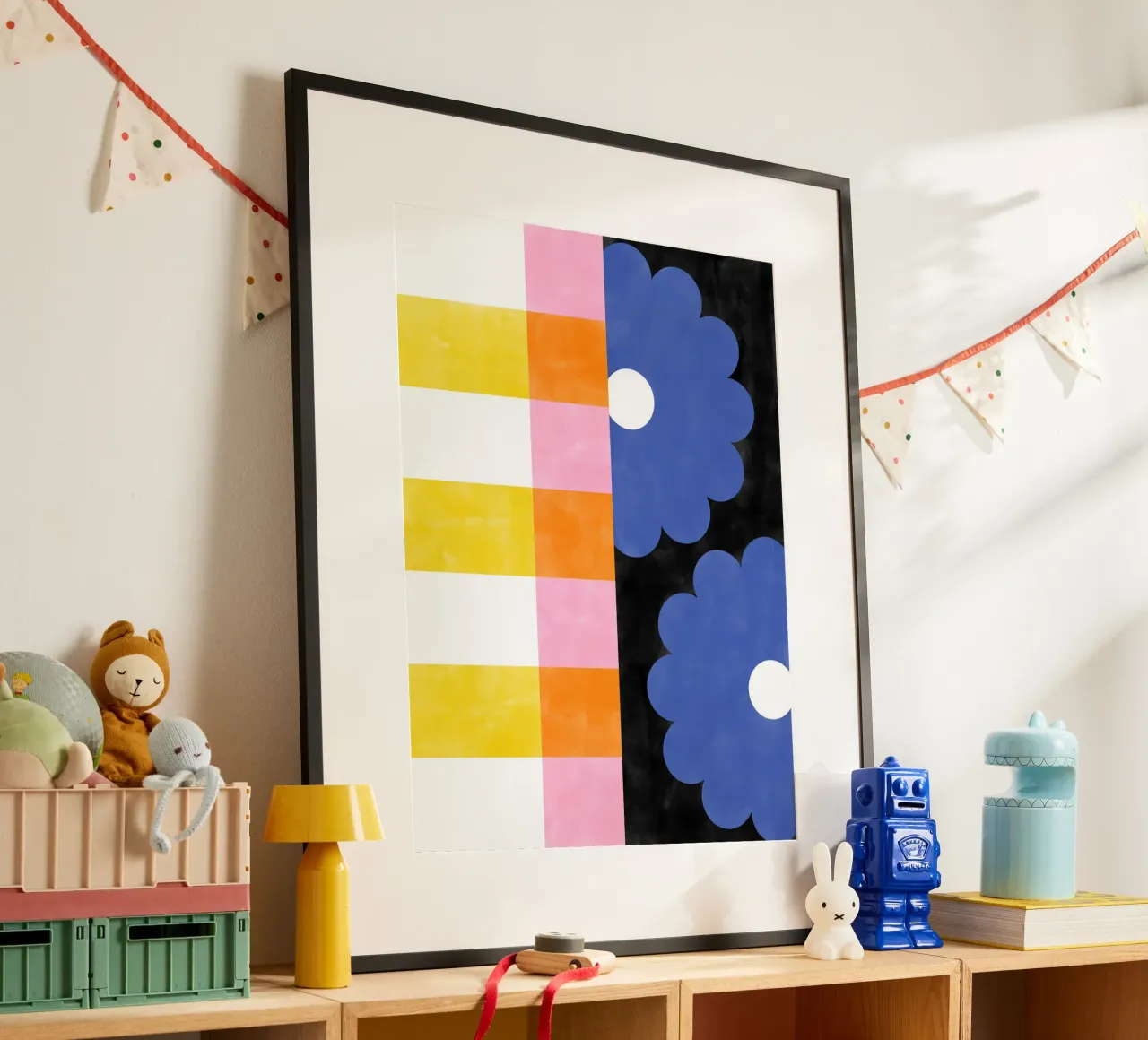 Strisce floreali poster con telaio in alluminio da Pictufy Sun & Spirit