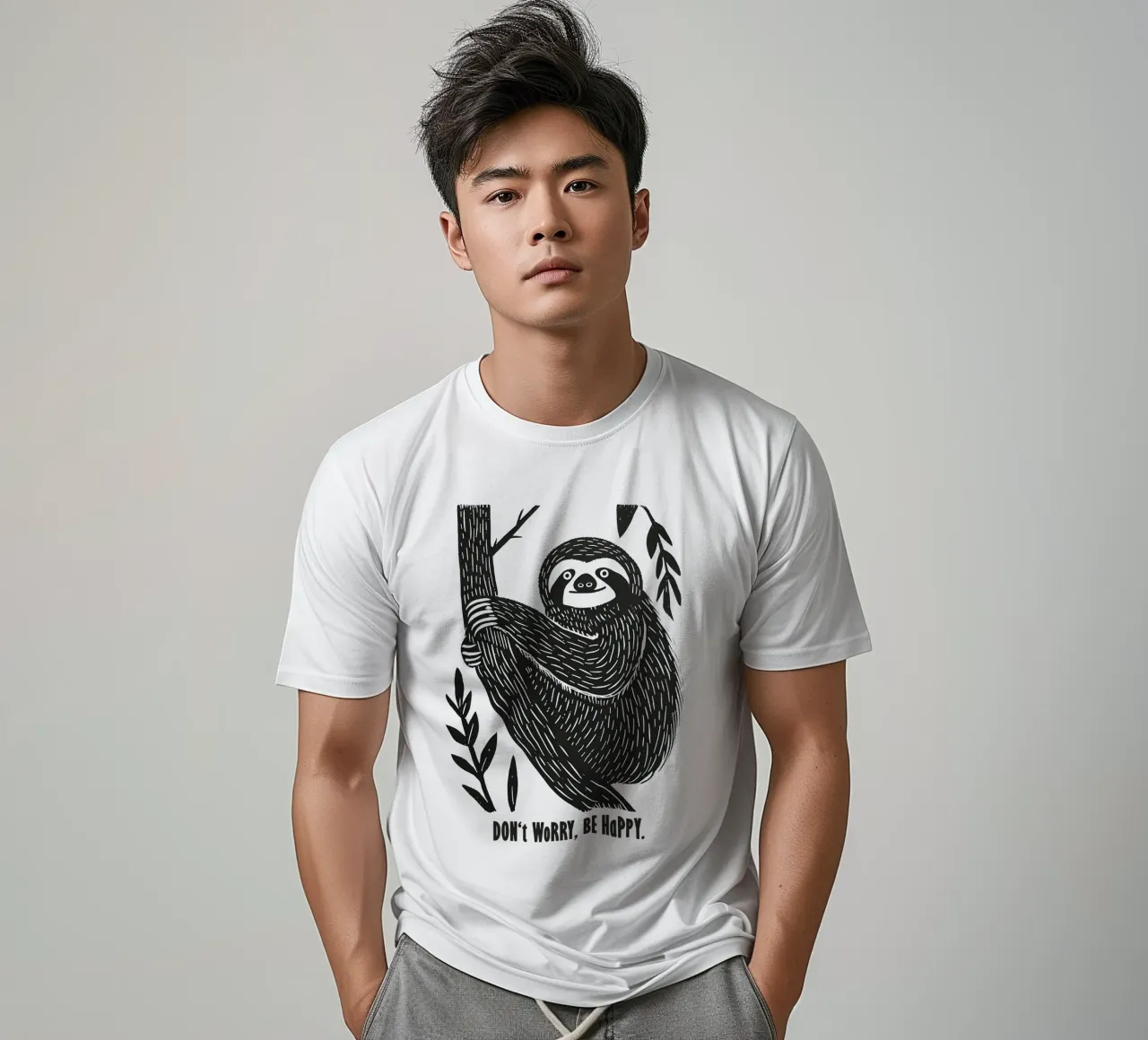 Don't Worry Be Happy | Sloth Motivation Motiv t-shirt da Autofocus