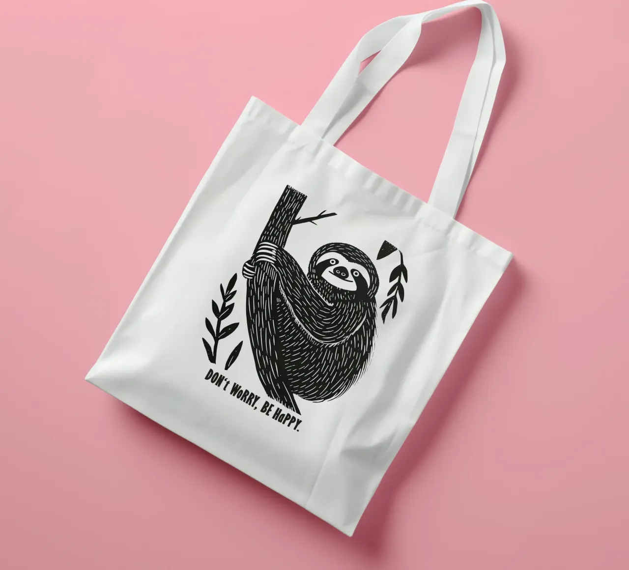 Don't Worry Be Happy | Sloth Motivation Motiv borsa in juta da Autofocus