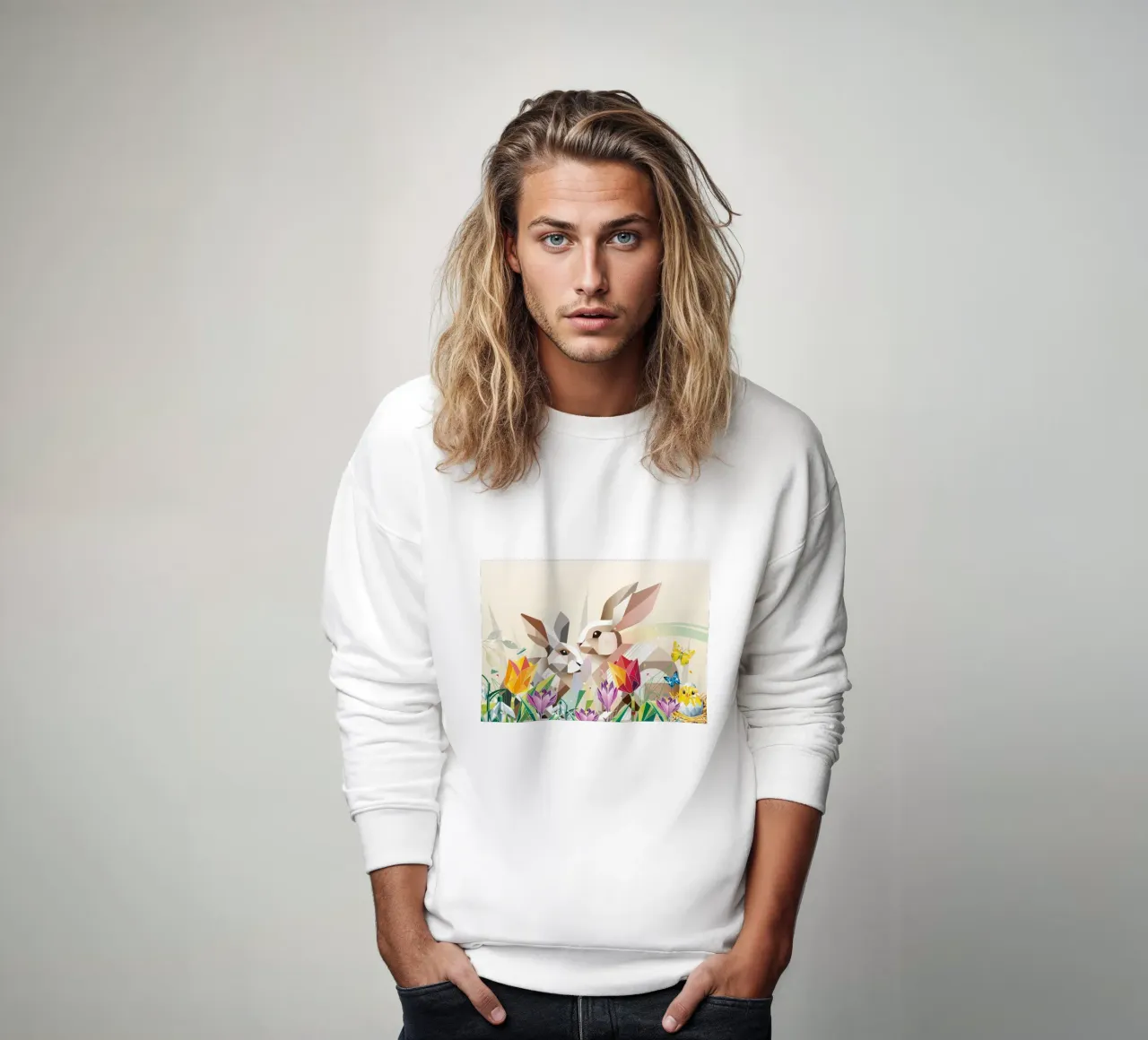 Deux lapins de Pâques dans une mer de fleurs sweat de namosh