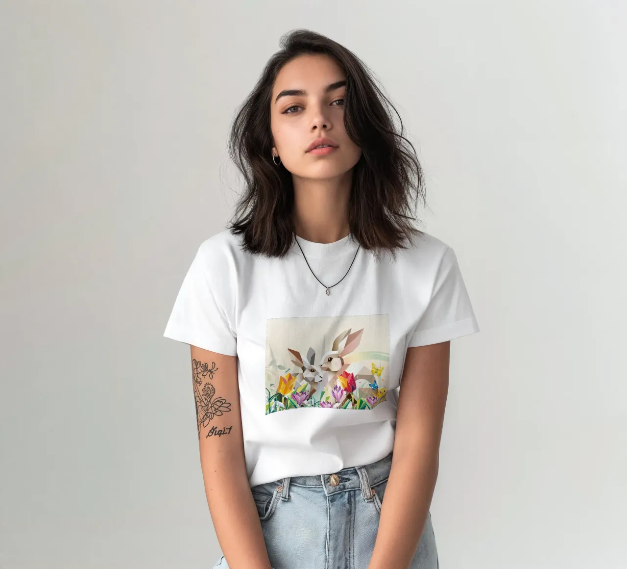 Two Easter bunnies in a sea of flowers t-shirt by namosh