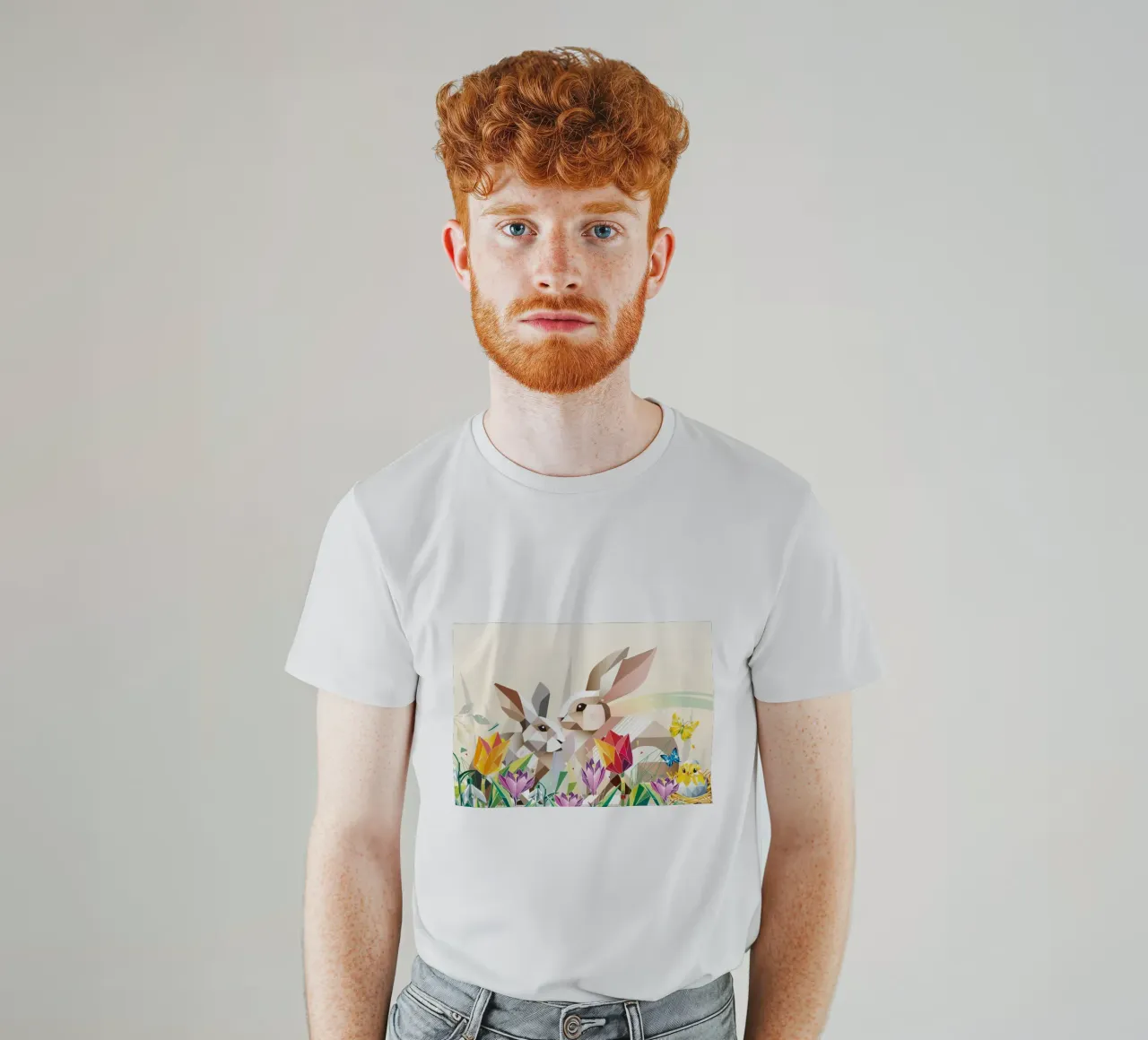 Due coniglietti di Pasqua in un mare di fiori t-shirt da namosh