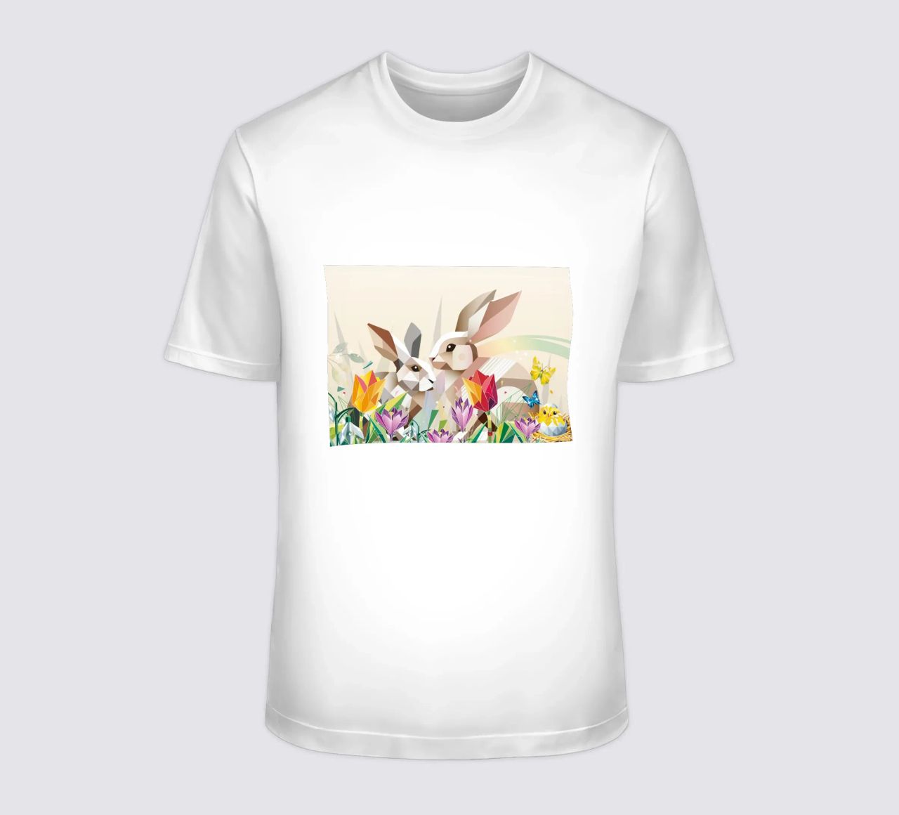 Due coniglietti di Pasqua in un mare di fiori t-shirt da namosh