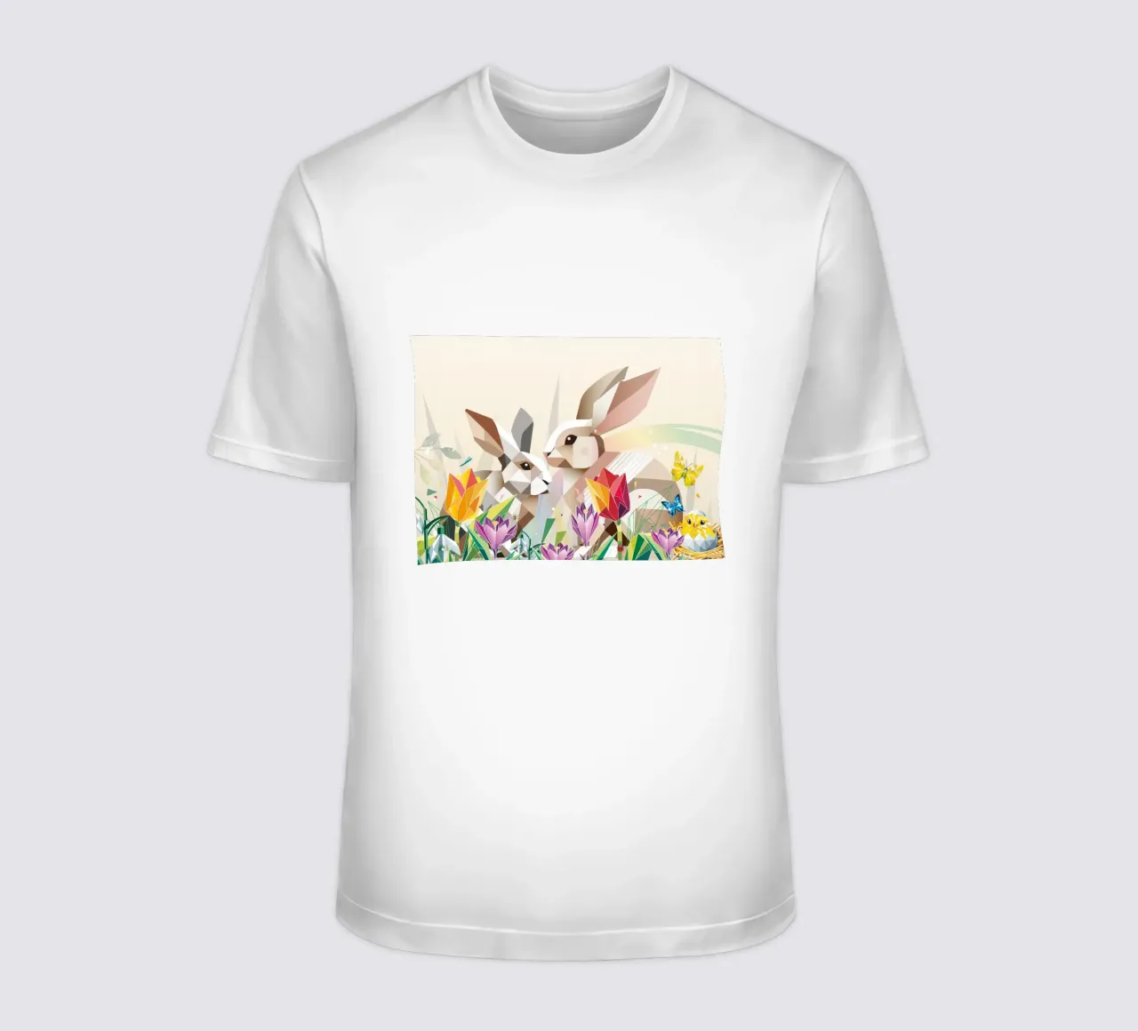 Due coniglietti di Pasqua in un mare di fiori t-shirt da namosh