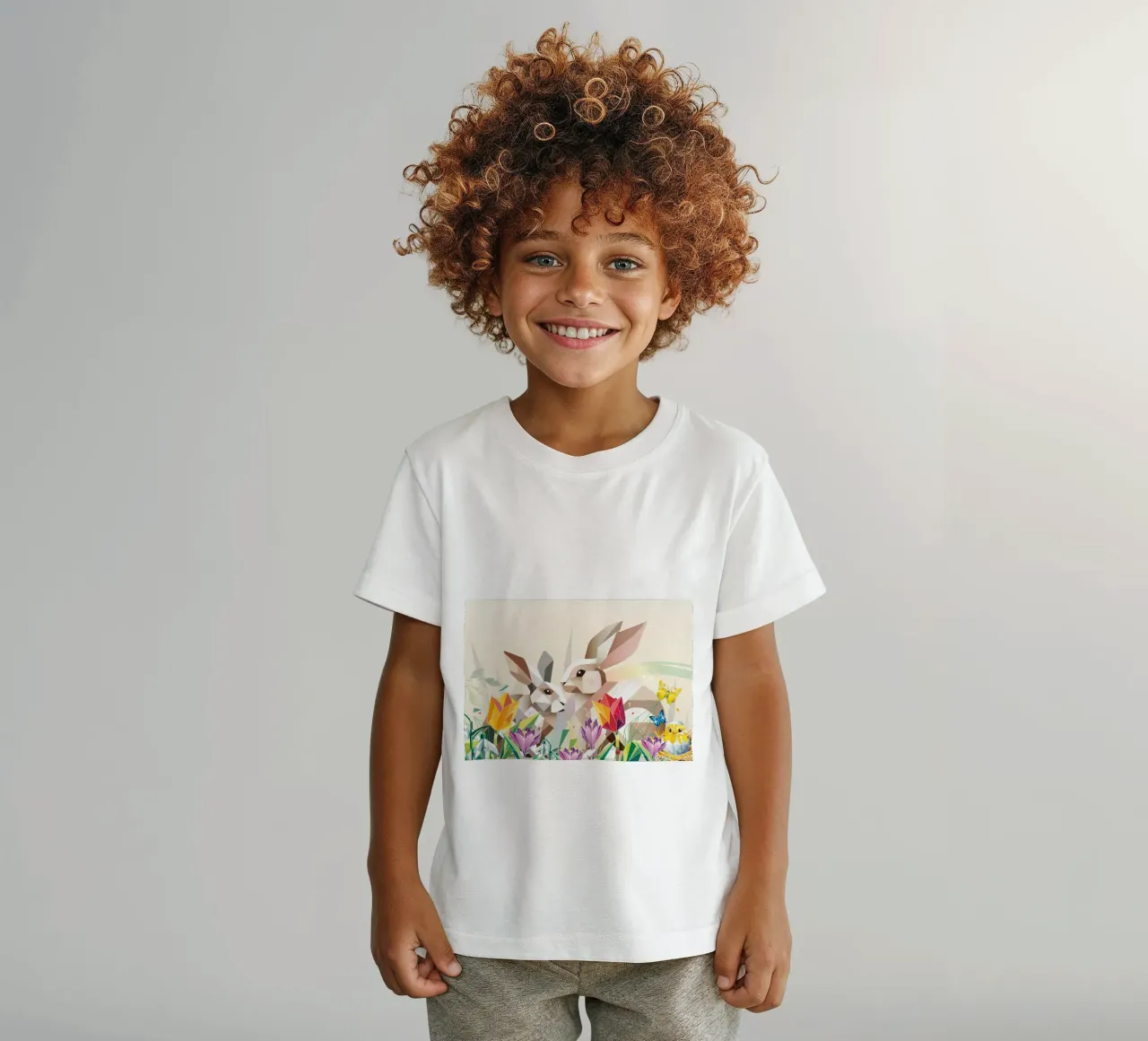 Due coniglietti di Pasqua in un mare di fiori t-shirt bambini da namosh