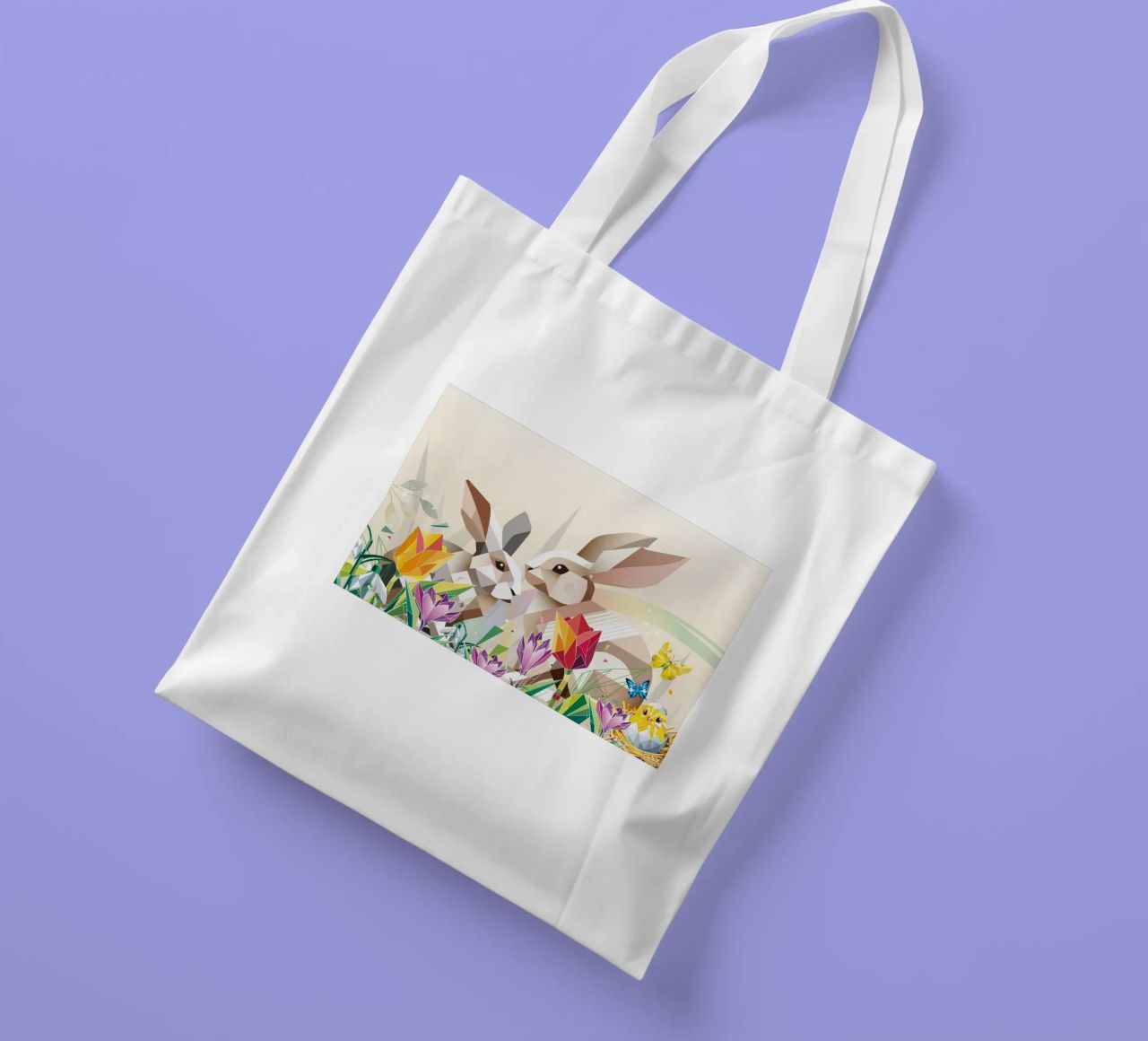 Due coniglietti di Pasqua in un mare di fiori borsa in juta da namosh