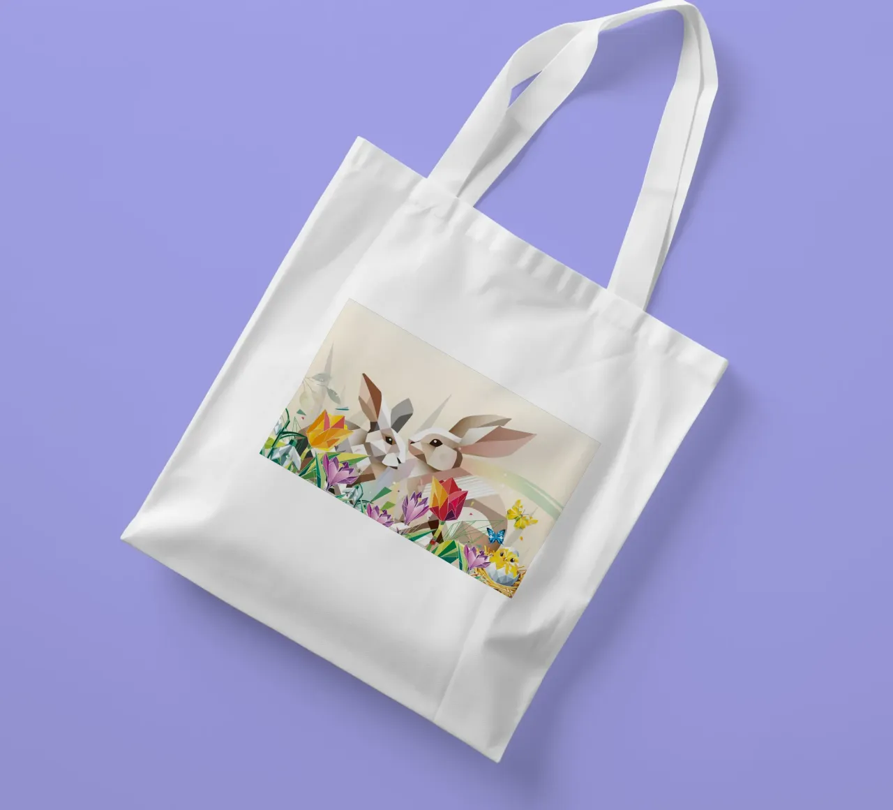 Due coniglietti di Pasqua in un mare di fiori borsa in juta da namosh