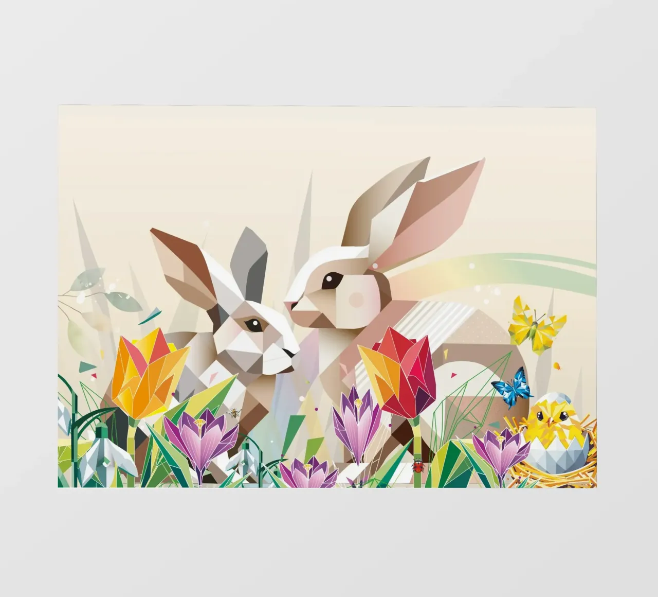 Due coniglietti di Pasqua in un mare di fiori telo in pvc da namosh