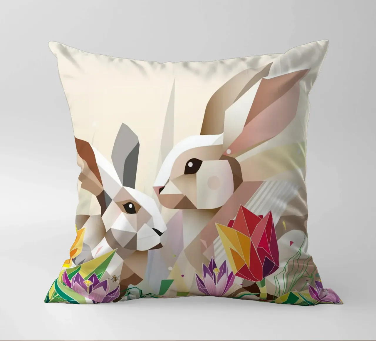 Due coniglietti di Pasqua in un mare di fiori cuscino da namosh