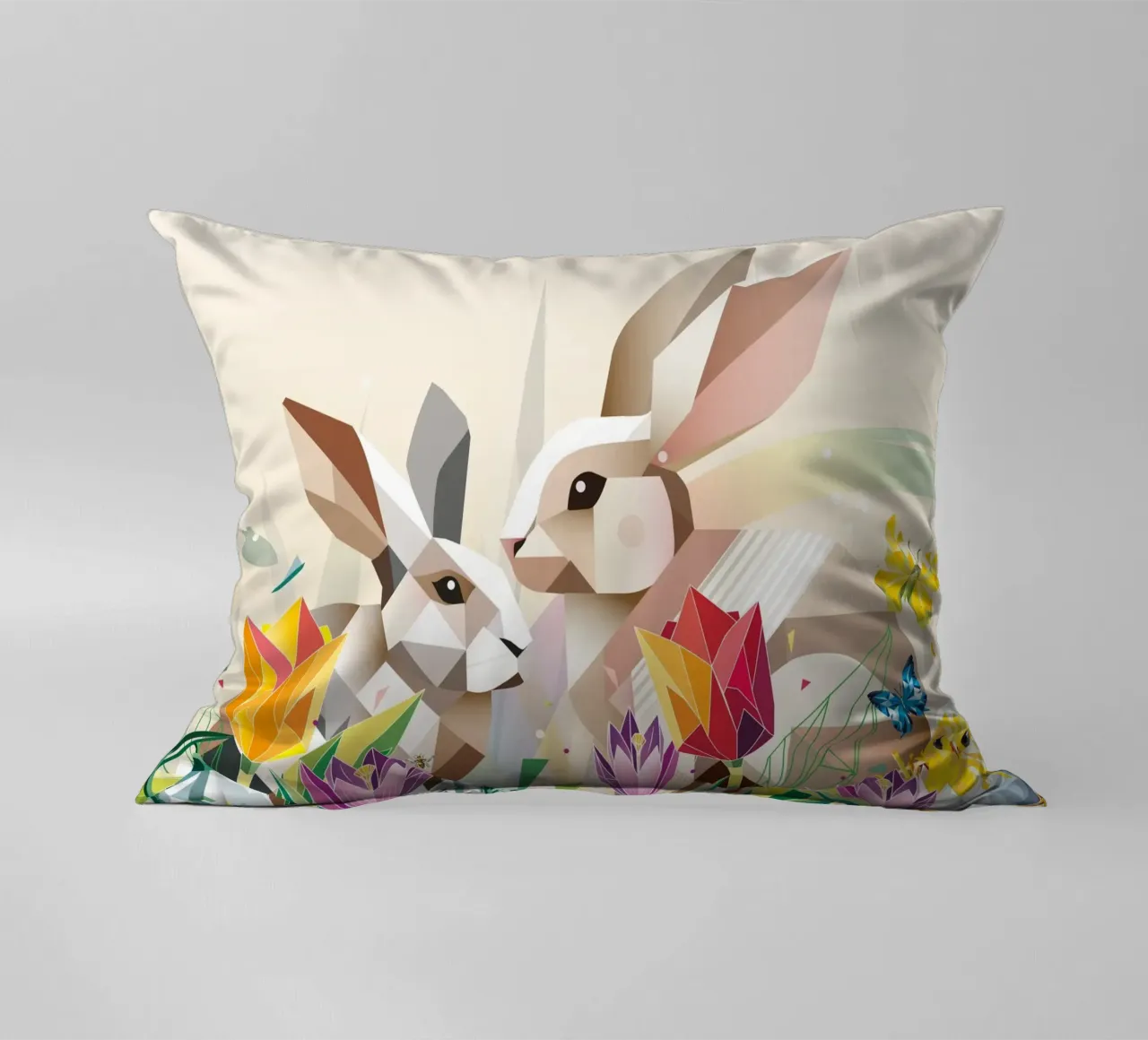 Due coniglietti di Pasqua in un mare di fiori cuscino da namosh