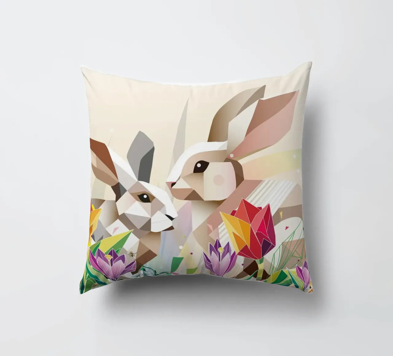 Due coniglietti di Pasqua in un mare di fiori cuscino da namosh