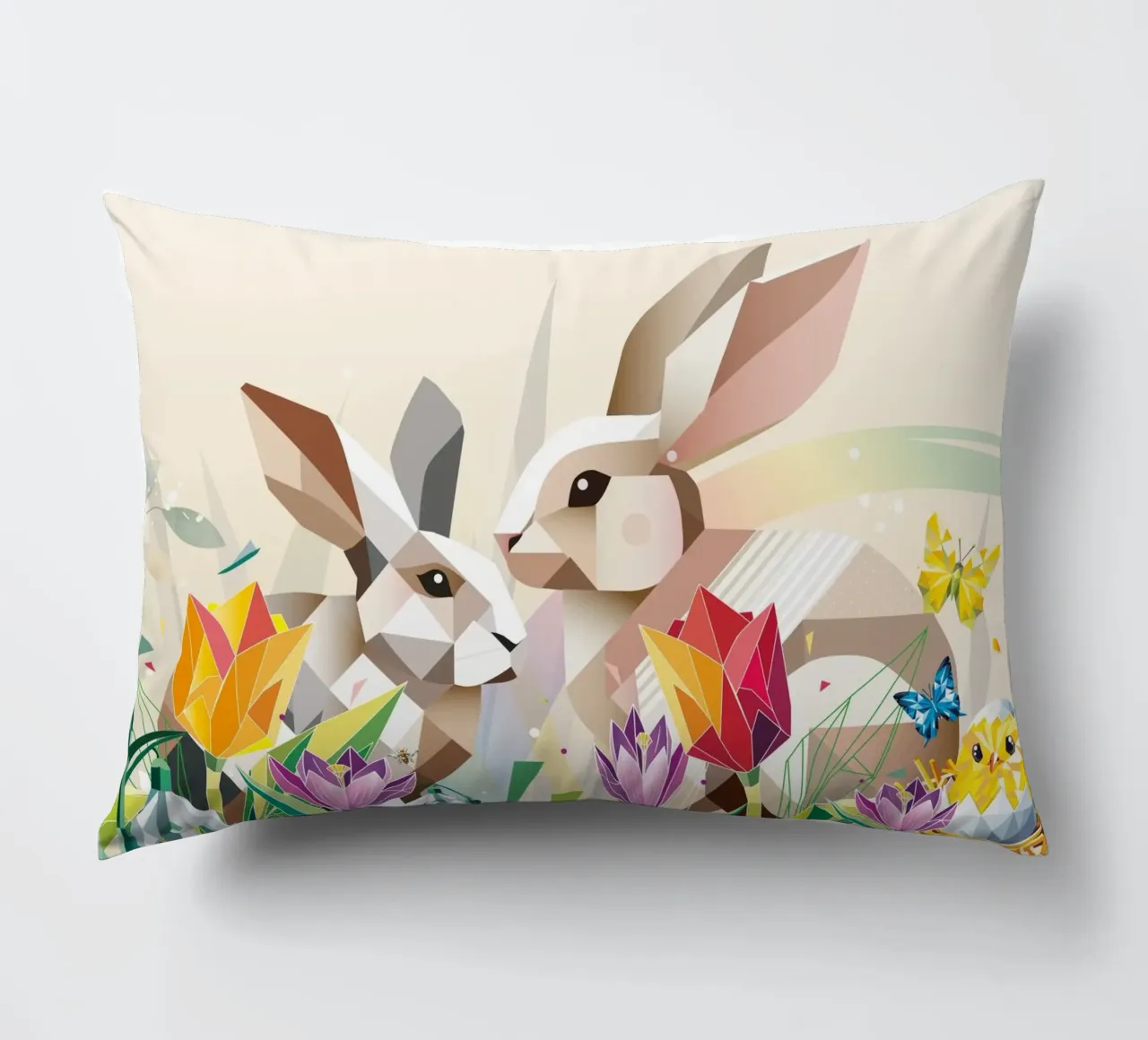 Due coniglietti di Pasqua in un mare di fiori cuscino da namosh