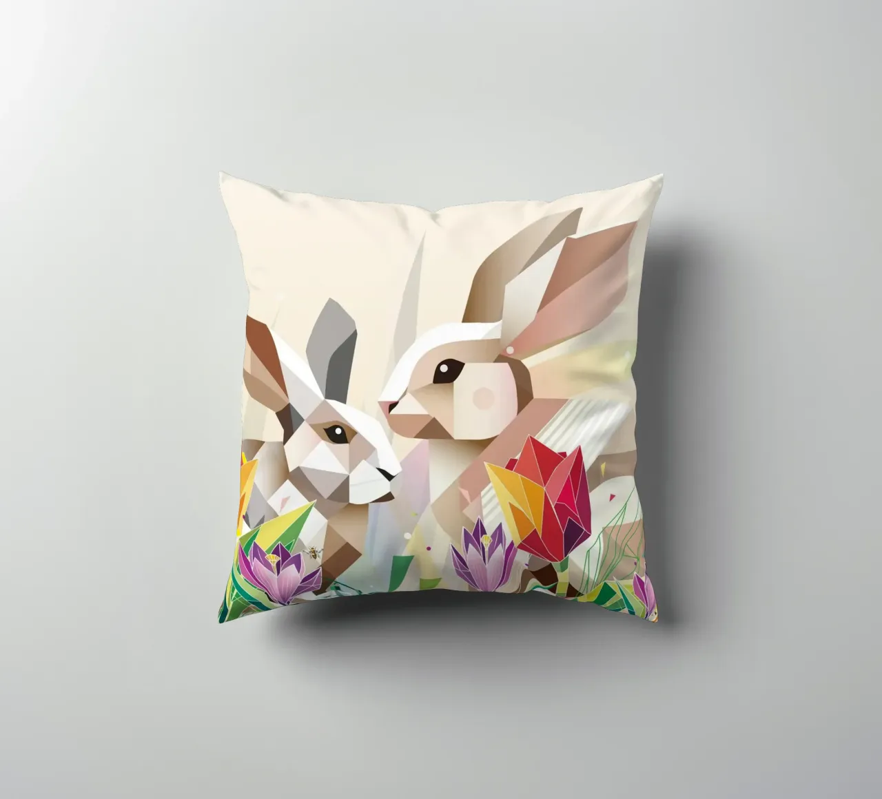 Due coniglietti di Pasqua in un mare di fiori cuscino da namosh