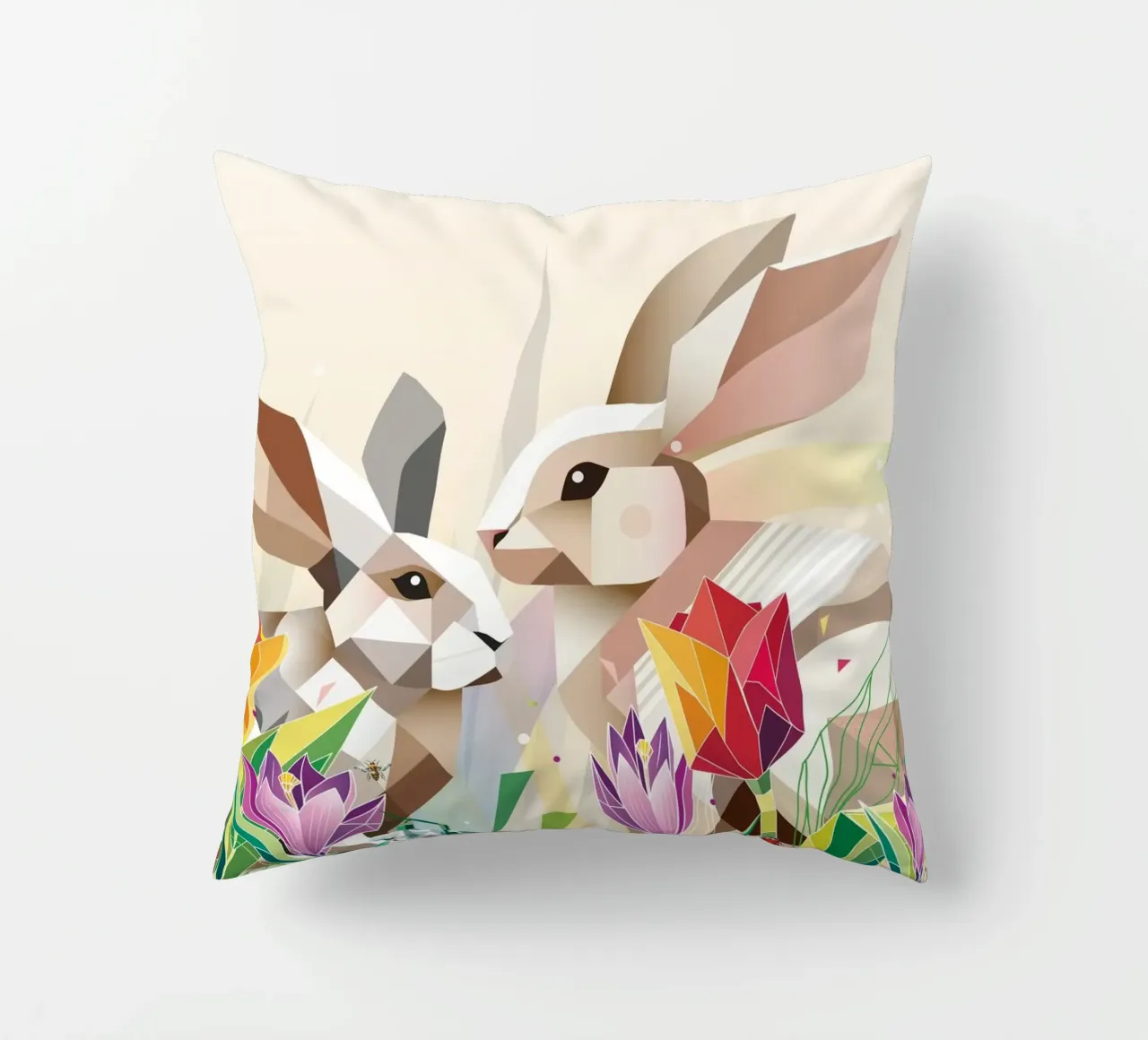 Due coniglietti di Pasqua in un mare di fiori cuscino da namosh