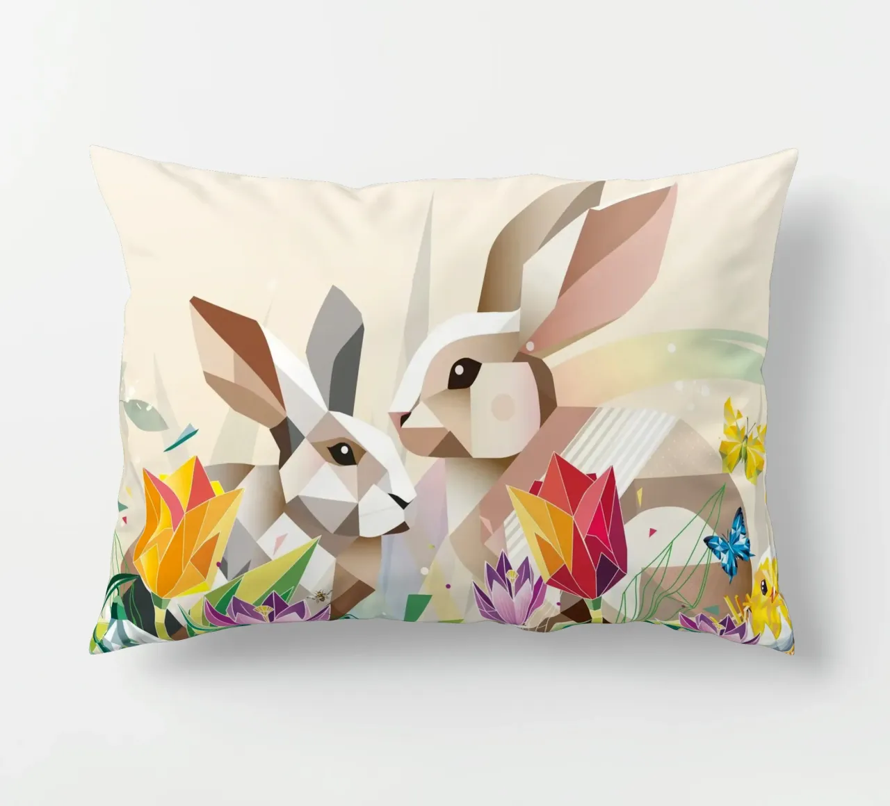 Due coniglietti di Pasqua in un mare di fiori cuscino da namosh